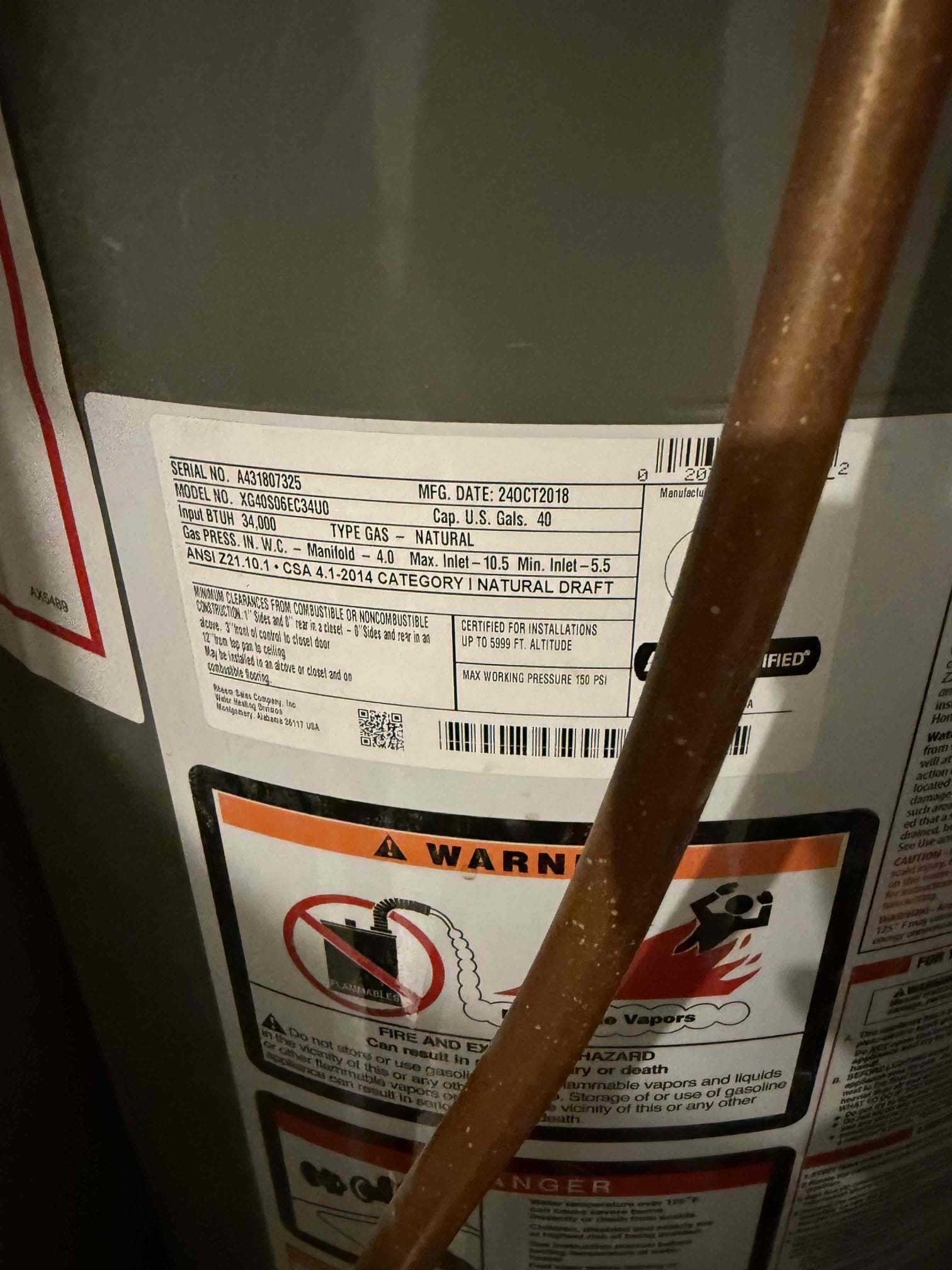 Customer needing water heater inspected upon arrival. Customer stated they just recently purchased the house and the inspector wants the water heater checked because he didn’t see an expansion tank, upon inspection found an expansion valve. Informed customer that acts as an expansion tank. Noticed the hot side was a flex line, the shutoff was an old gate valve and the pressure to the home was at 85 psi. Informed customer I recommend repiping the water heater with a new shutoff and replacing the PRV and whole home shutoff. Gave customer estimate, customer approved estimate. Installed new ball valve for water heater, new PRV and new whole home shutoff, as well as replaced flex line with hard pipe copper. Replaced t&p valve as a courtesy due to it having slow drip. Turned water back on to check for leaks and set the pressure. No leaks and pressure is at 60 psi upon departure 