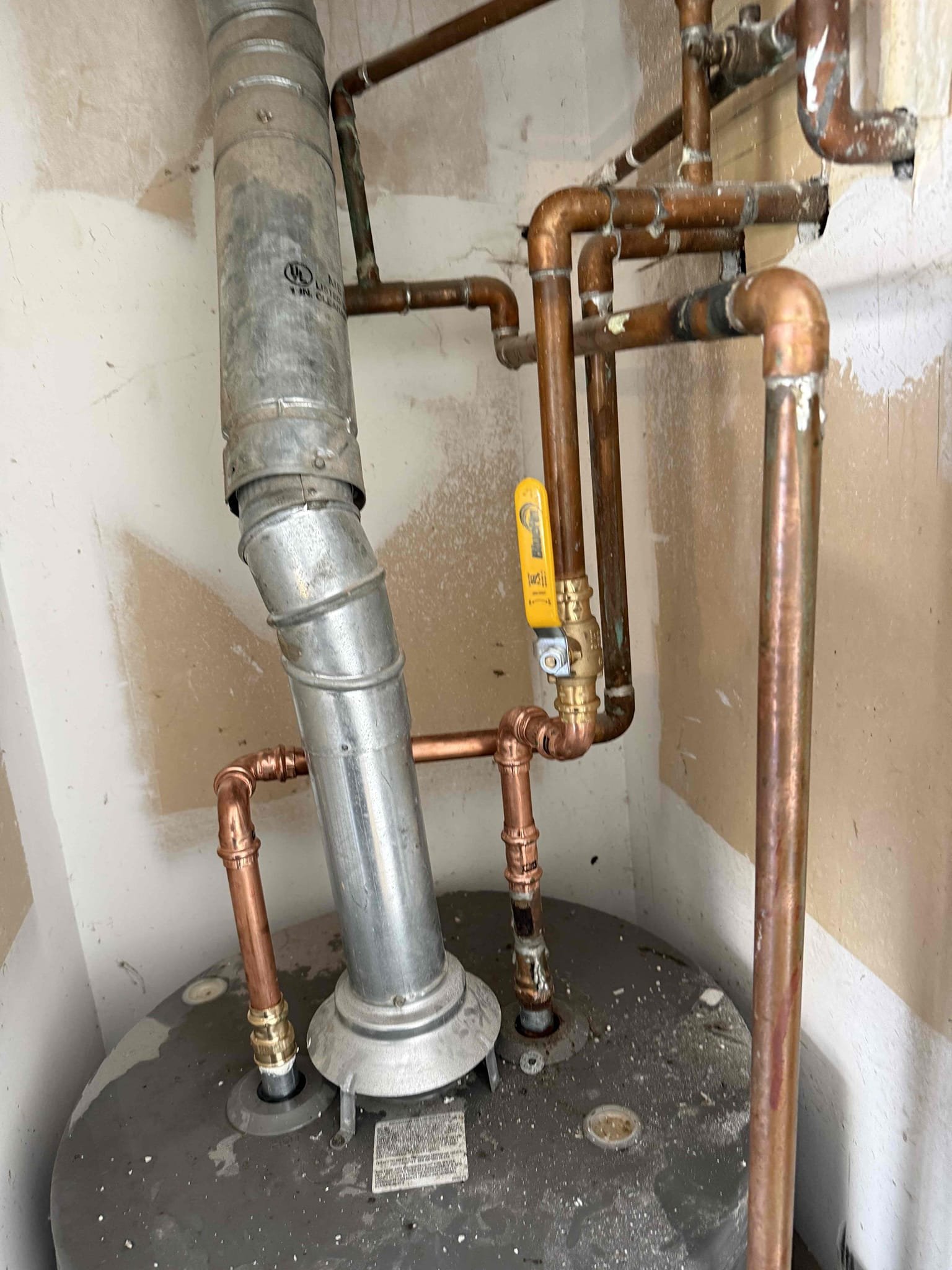 Customer needing water heater inspected upon arrival. Customer stated they just recently purchased the house and the inspector wants the water heater checked because he didn’t see an expansion tank, upon inspection found an expansion valve. Informed customer that acts as an expansion tank. Noticed the hot side was a flex line, the shutoff was an old gate valve and the pressure to the home was at 85 psi. Informed customer I recommend repiping the water heater with a new shutoff and replacing the PRV and whole home shutoff. Gave customer estimate, customer approved estimate. Installed new ball valve for water heater, new PRV and new whole home shutoff, as well as replaced flex line with hard pipe copper. Replaced t&p valve as a courtesy due to it having slow drip. Turned water back on to check for leaks and set the pressure. No leaks and pressure is at 60 psi upon departure 