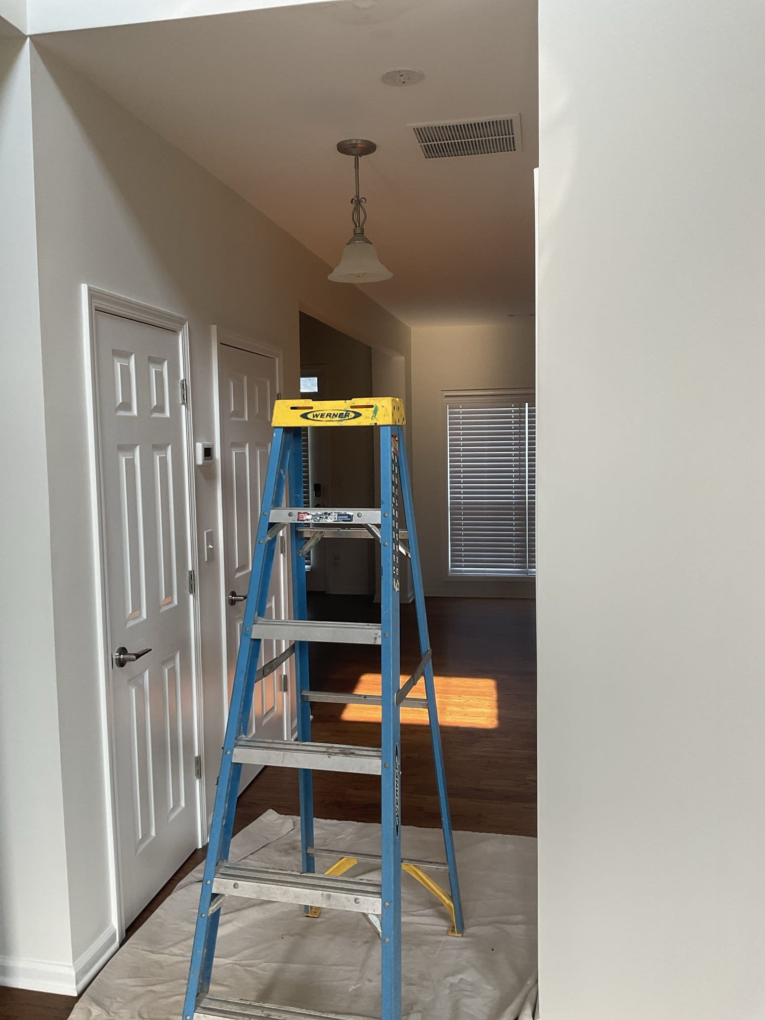 Cut open ceiling under a landing, found and fixed a 3/4 “ copper pin hole leak , repaired with pex Pipe as customer requested 