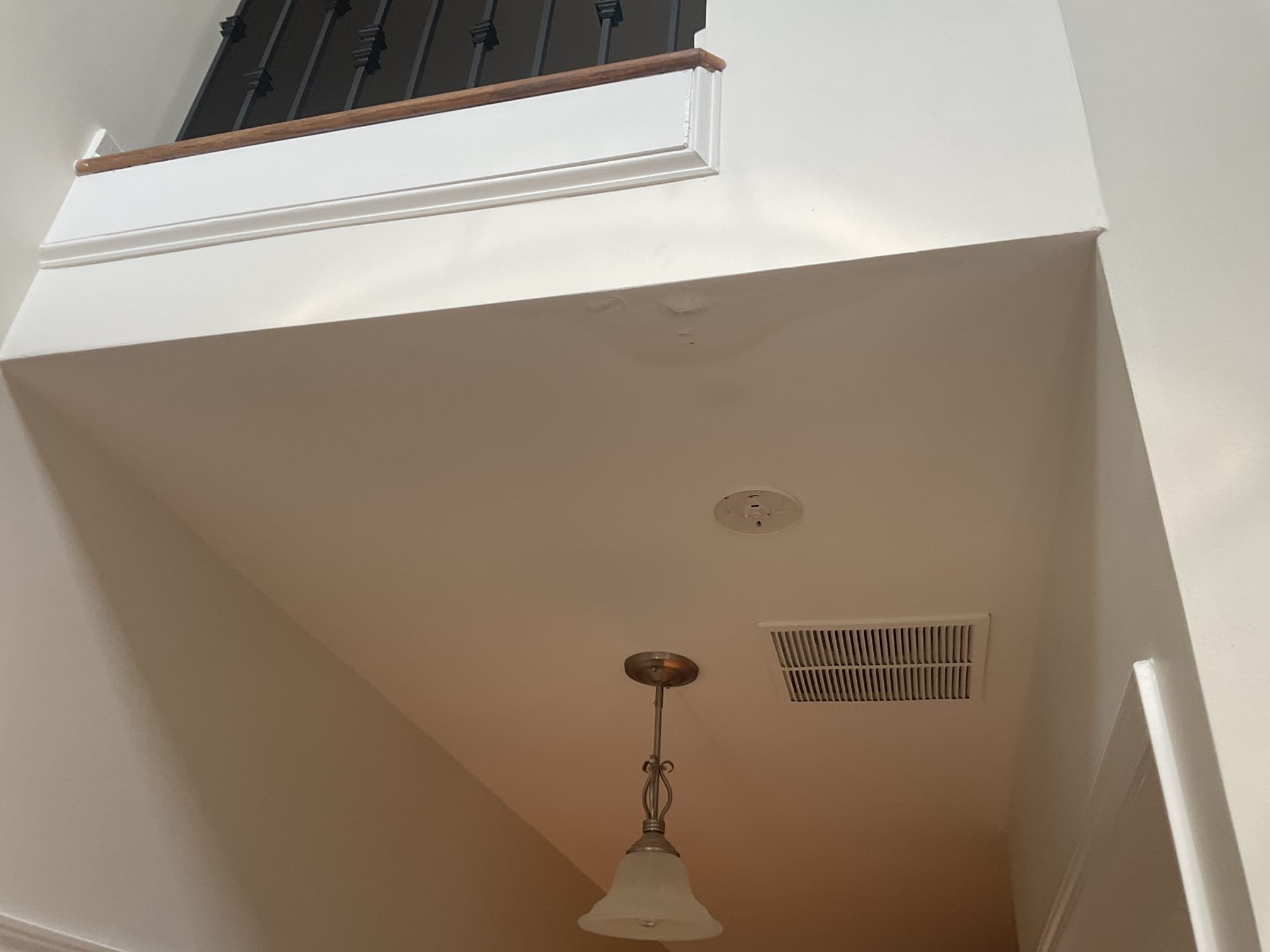 Cut open ceiling under a landing, found and fixed a 3/4 “ copper pin hole leak , repaired with pex Pipe as customer requested 