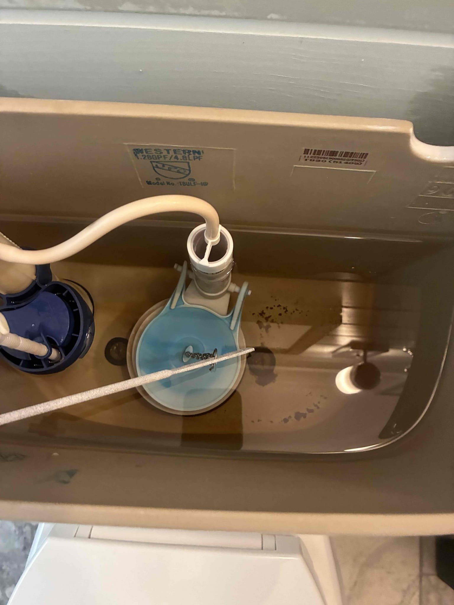 Upon arrival, customer stated toilet was running continuously. Toilet was installed two years ago by us. Checking inside of toilet, found flapper to be slightly offset removed flapper and found warp defect in flapper. Due to young age suggested only flapper replacement and gave discount in order to fix issue. Also left quote for tankless replacement due to age after work was complete checked for leaks and proper function.