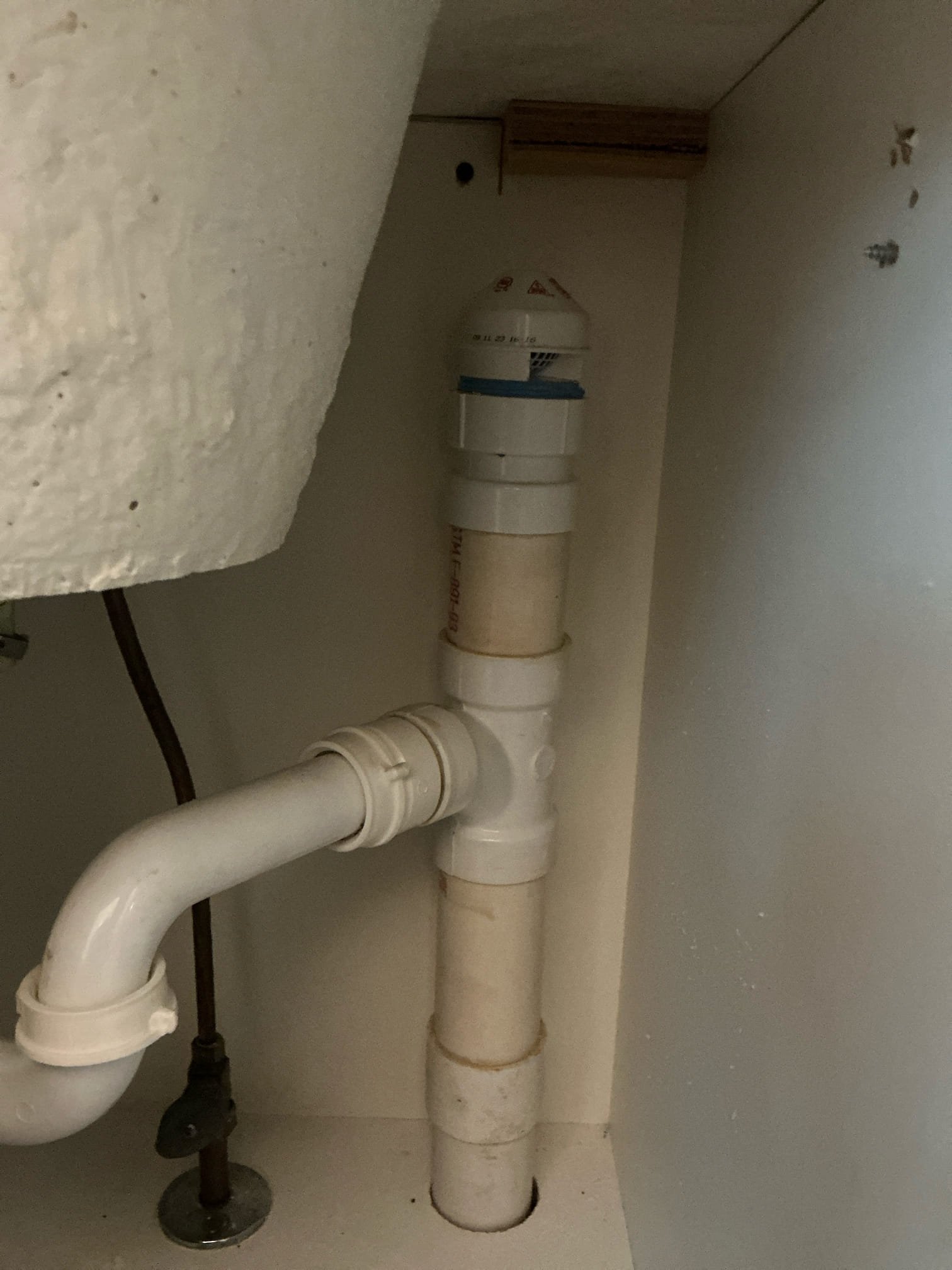 Customer had sewer gas smell. Opened kids restroom vanity and found Aav had gone bad. Replaced Aav to stop sewer gas from escaping. 