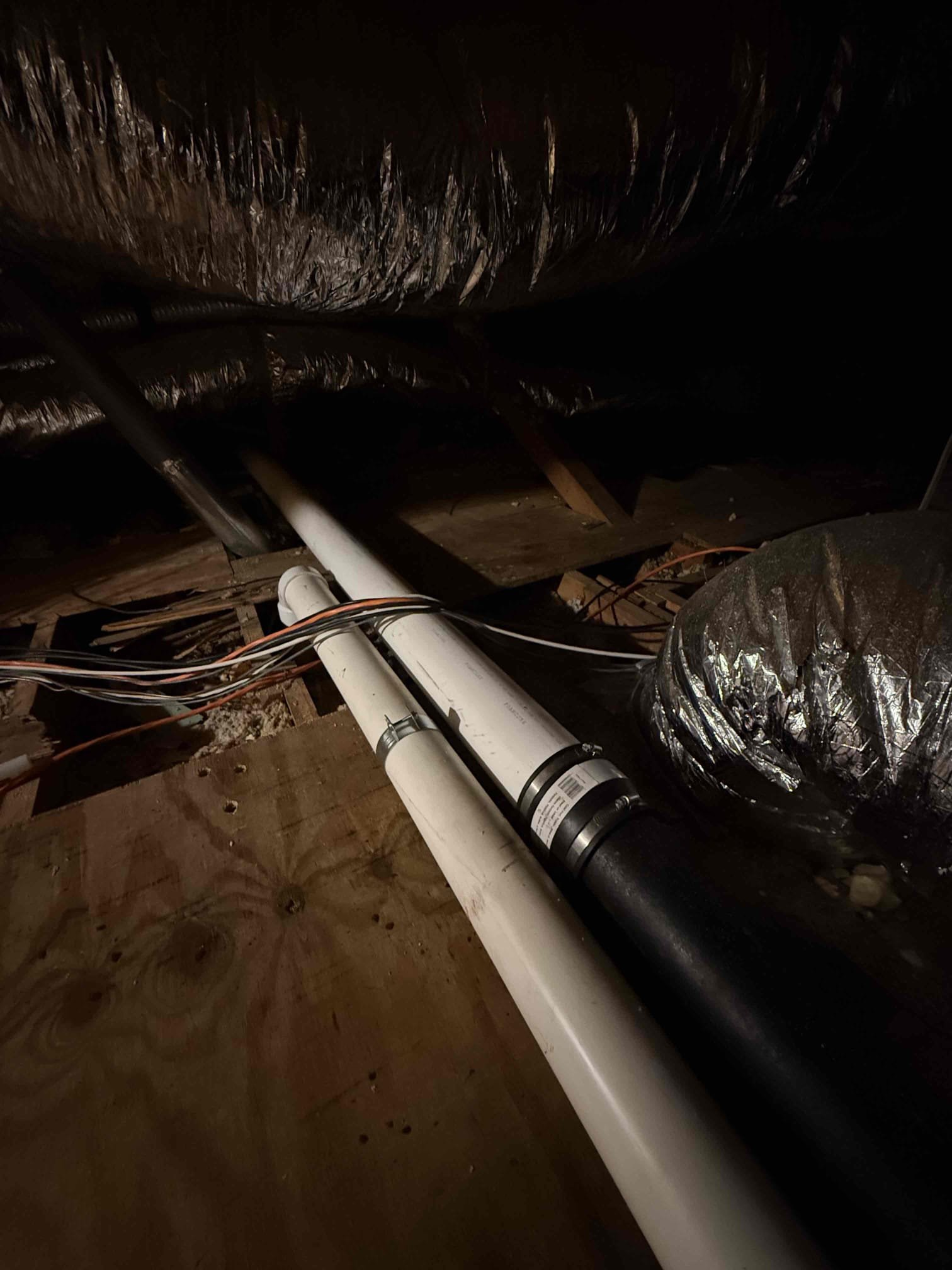 We will cut out approximately 10 feet of cast-iron that has a leak and replace with new PVC in attic