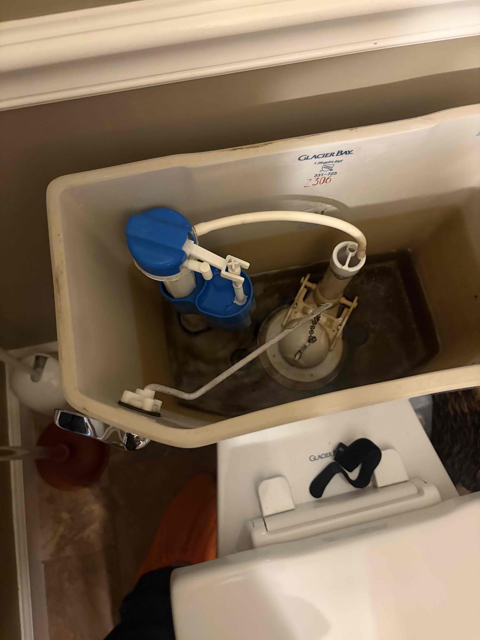 Upon arrival, customer stated they’re experiencing a running toilet and angle stop will not shut off fully. After inspection, found angle stop and fill valve have failed. Also noticed, the left Johnny bowl has broken off, causing toilet to rock. Informed customer, provided customer estimates. Customer approved estimate to only rebuild toilet and replace angle stop. Installed new 1/4 turn angle stop with new supply line, also installed new fill valve and 3 inch flapper. Toilet is no longer running, and angle stop is working properly at departure. No leaks at departure. 