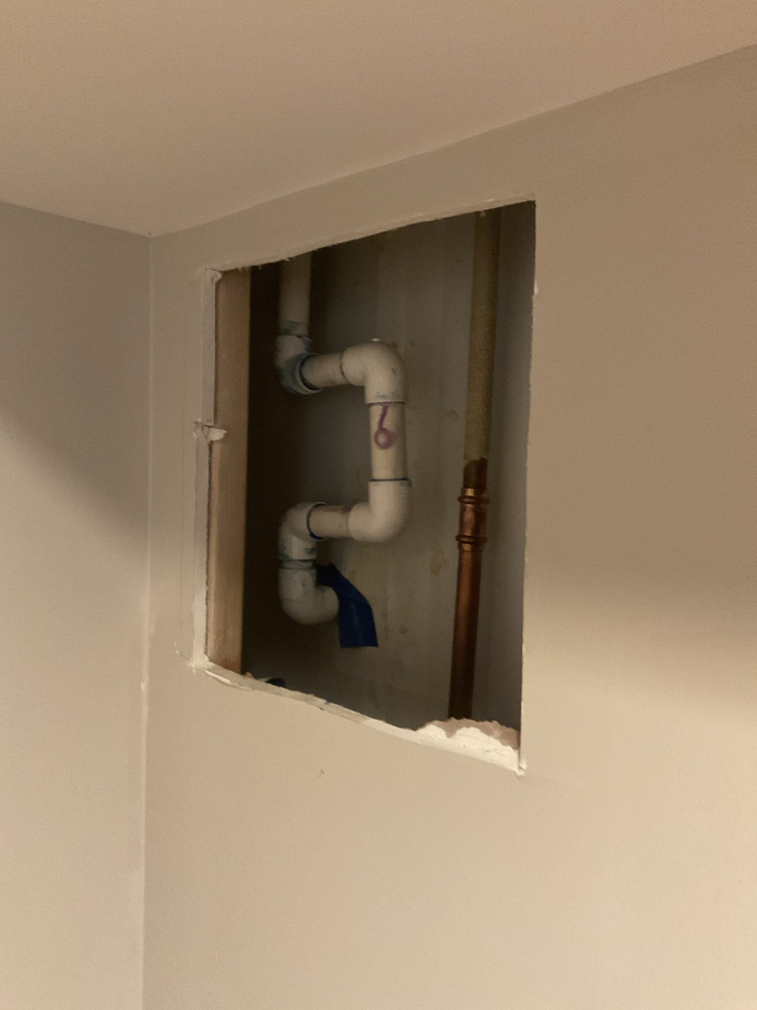 Glued pipe together without valve with customer permission , add new bigger access panel