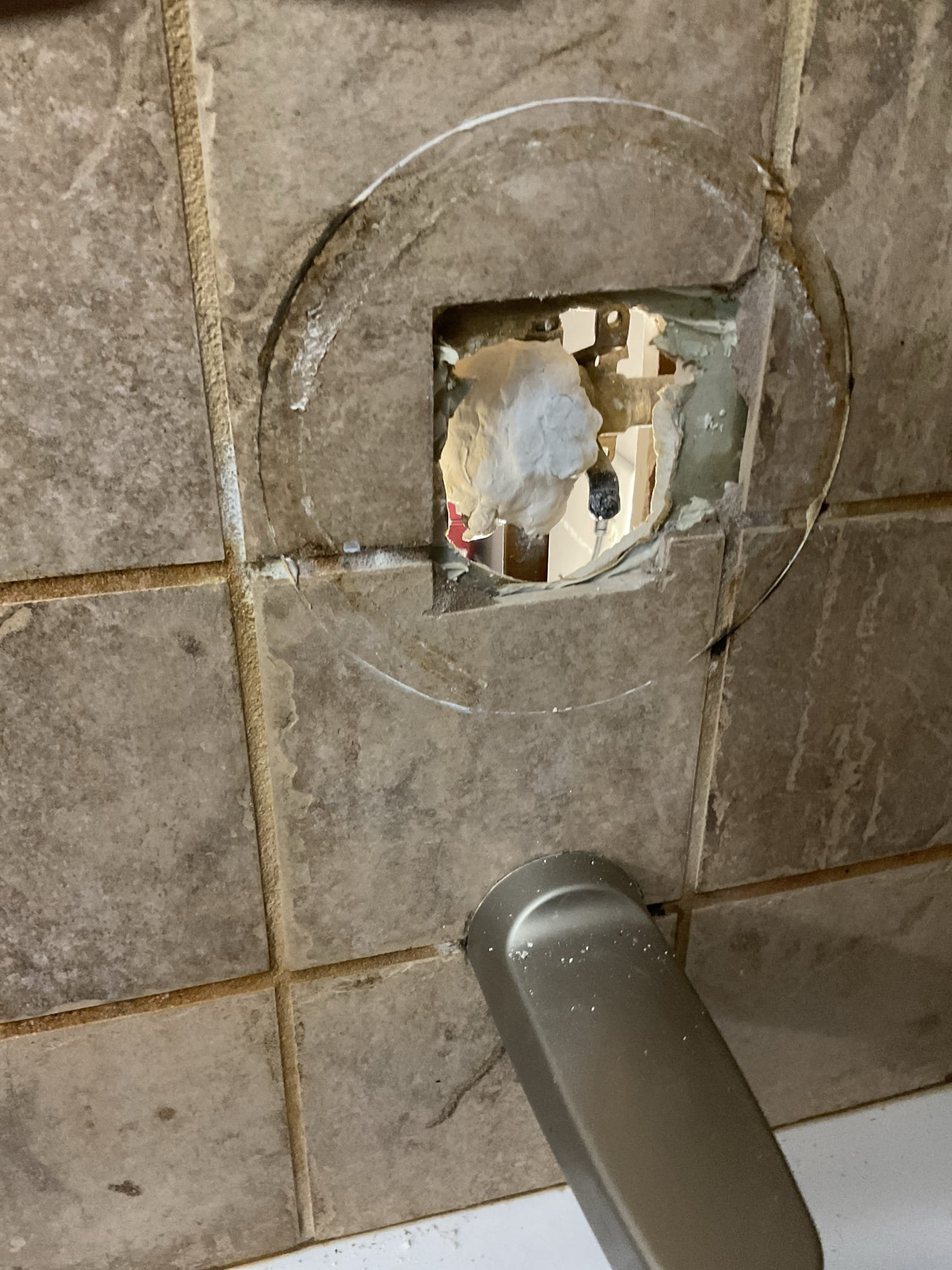 Replace single handle shower valve with delta rough in valve , access cut and panel installed 