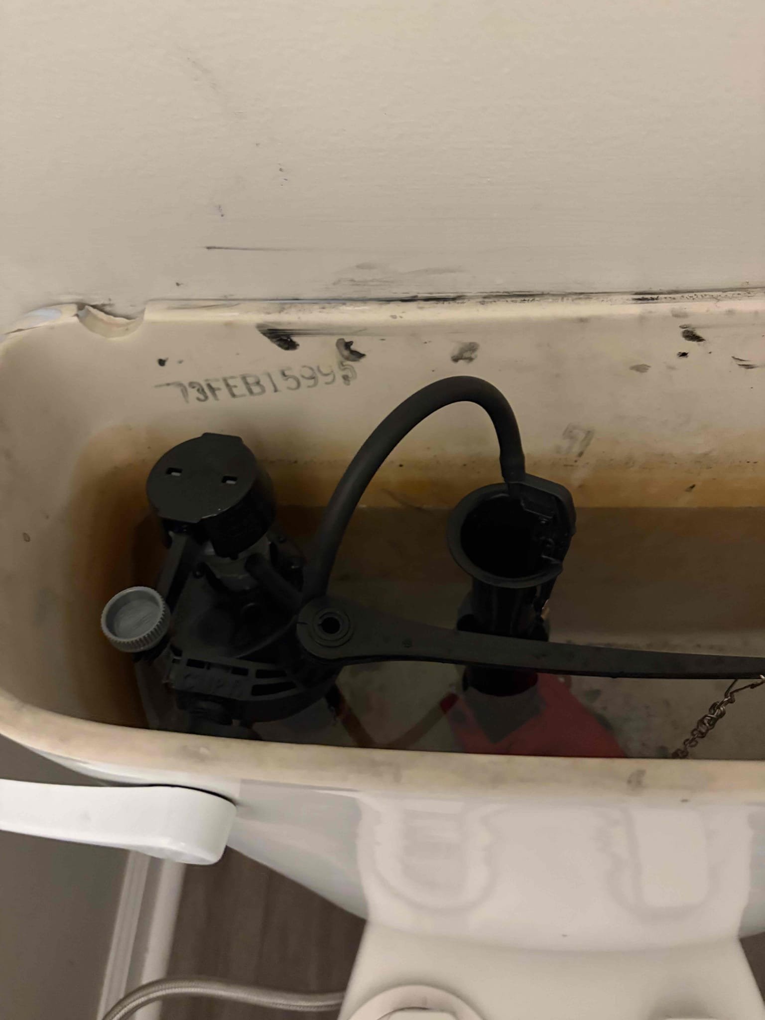 Upon arrival, customer stated they attempted to rebuild toilet. Toilet is now leaking. Found leak coming from cross threaded supply line to fill valve. Informed customer would have to replace fuel valve. Customer approved estimate. Install installed new fuel valve and supply line. No leaks at departure.