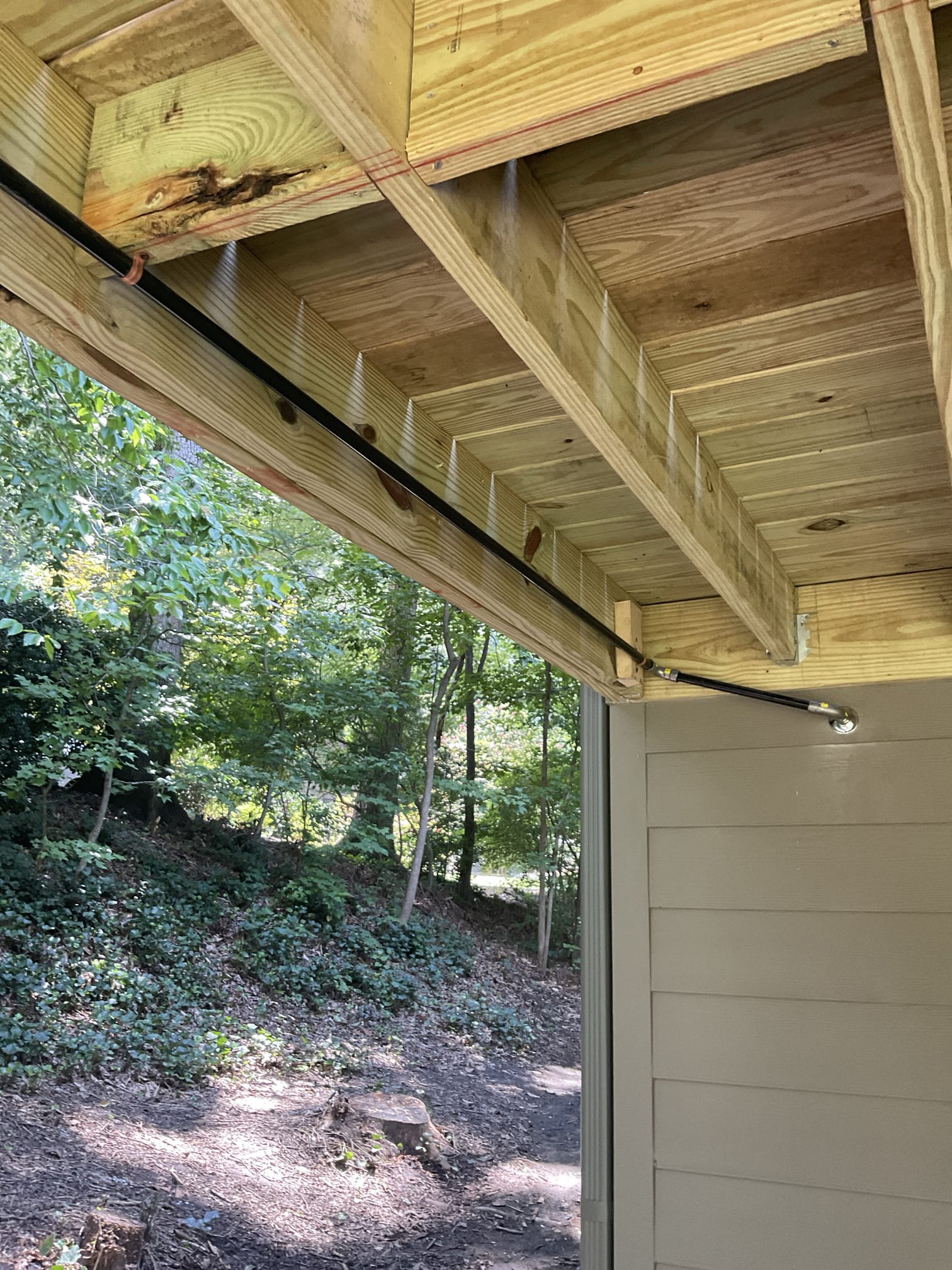 Removed a saddle gas tee in basement ceiling, installed mega press tee , new gas valve inside basement ceiling and outside under the deck for grill , used all black iron pipe for this job . 