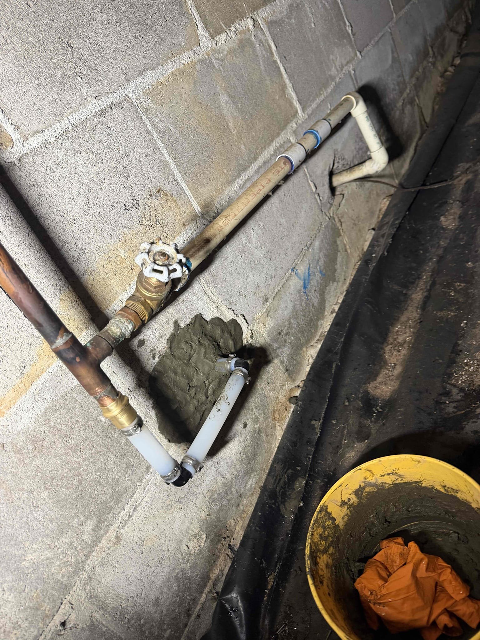 Customer stated there was a leak on main waterline. Found leak between foundation wall and about 15 feet out. Recommended to have waterline, rerouted, and customer agreed. Went ahead and rerouted waterline, and replaced pipe through foundation wall. Also installed new PRV and main house shut off valve. Tested all work and no leaks were present at this time. Set Water pressure to about 60 psi. Cleaned up work area.