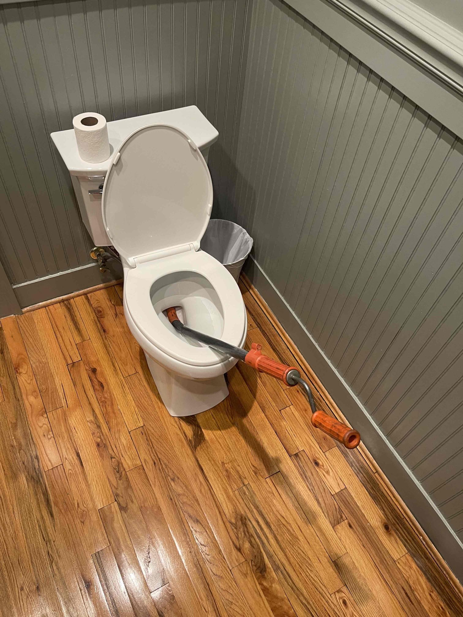 Came out for a toilet not flushing. Homeowner directed us to the front powder room toilet. We flushed toilet and ran sink to confirm it was isolated just to the toilet. Received approval to auger. Augered the toilet which restored flow to the toilet. We flushed the toilet multiple times both with and without paper (see video) to confirm toilet was now draining properly. Unsure what was clogging the toilet. No further issue at this time. 