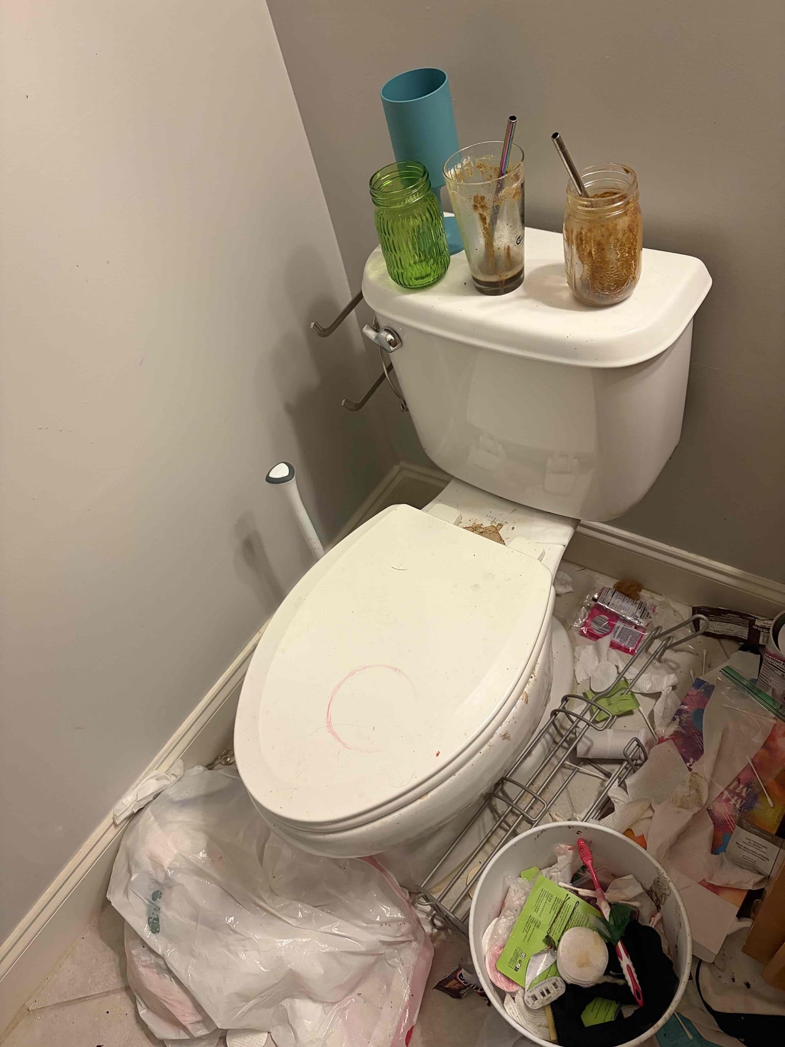 Upon arrival, customer has toilet backing up in basement bathroom. Confirm that only toilet is clogged. Provided customer estimate to run toilet auger to attempt to clear blockage. Successfully cleared blockage, clean toilet for customer. Toilet is now draining and flushing properly at departure. Also noticed water heater is from 2006, provided customer with estimate to replace 50 gallon gas water heater.