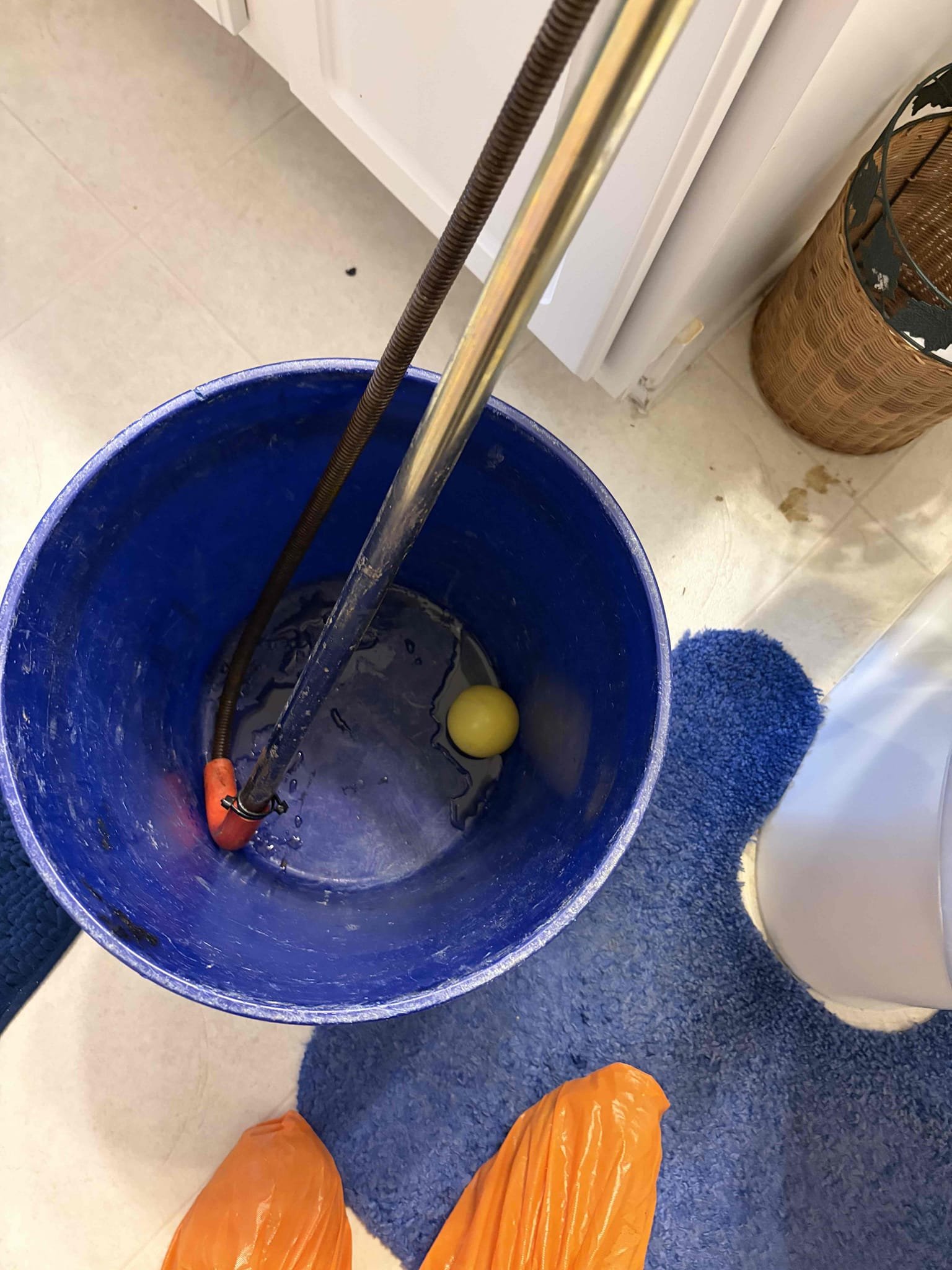 Upon arrival, customer states they’re having a toilet not flushing properly. Informed customer we can attempt to clear blockage by running toilet auger. Customer approved estimate. Ran toilet auger and toilet, pulled back yellow plastic ball. Toilet is now flushing properly at departure.