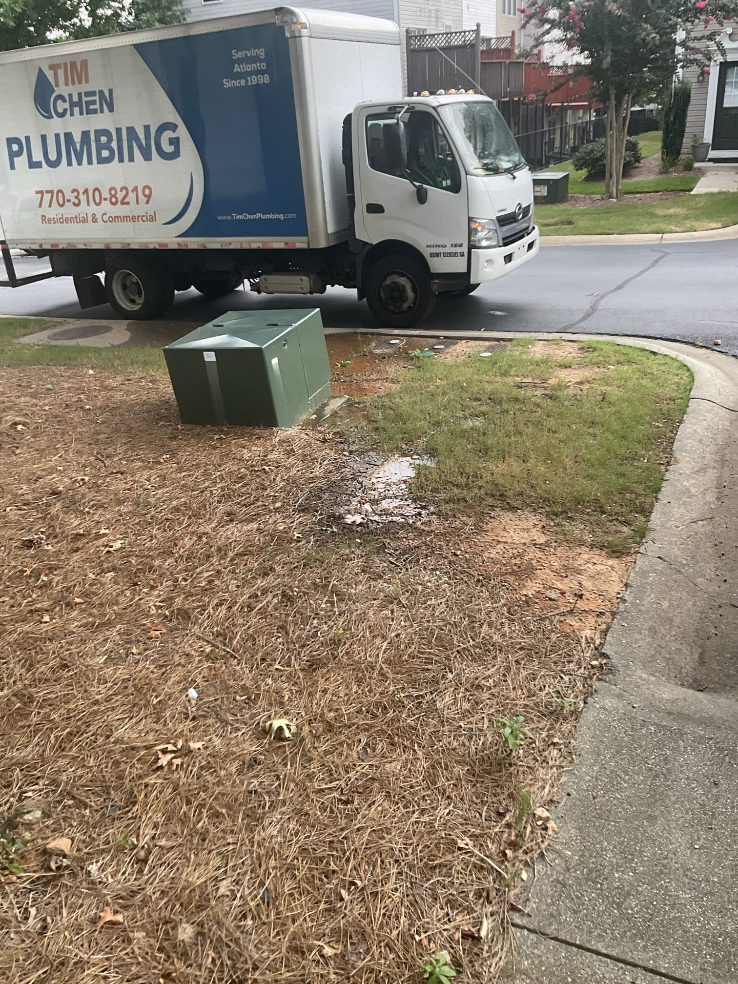 Water is leaking and pooling in front of unit 1081 , turn water off inside at main shut off valve checked Meter is not moving , leak appears to be is for other townhouse unit . 