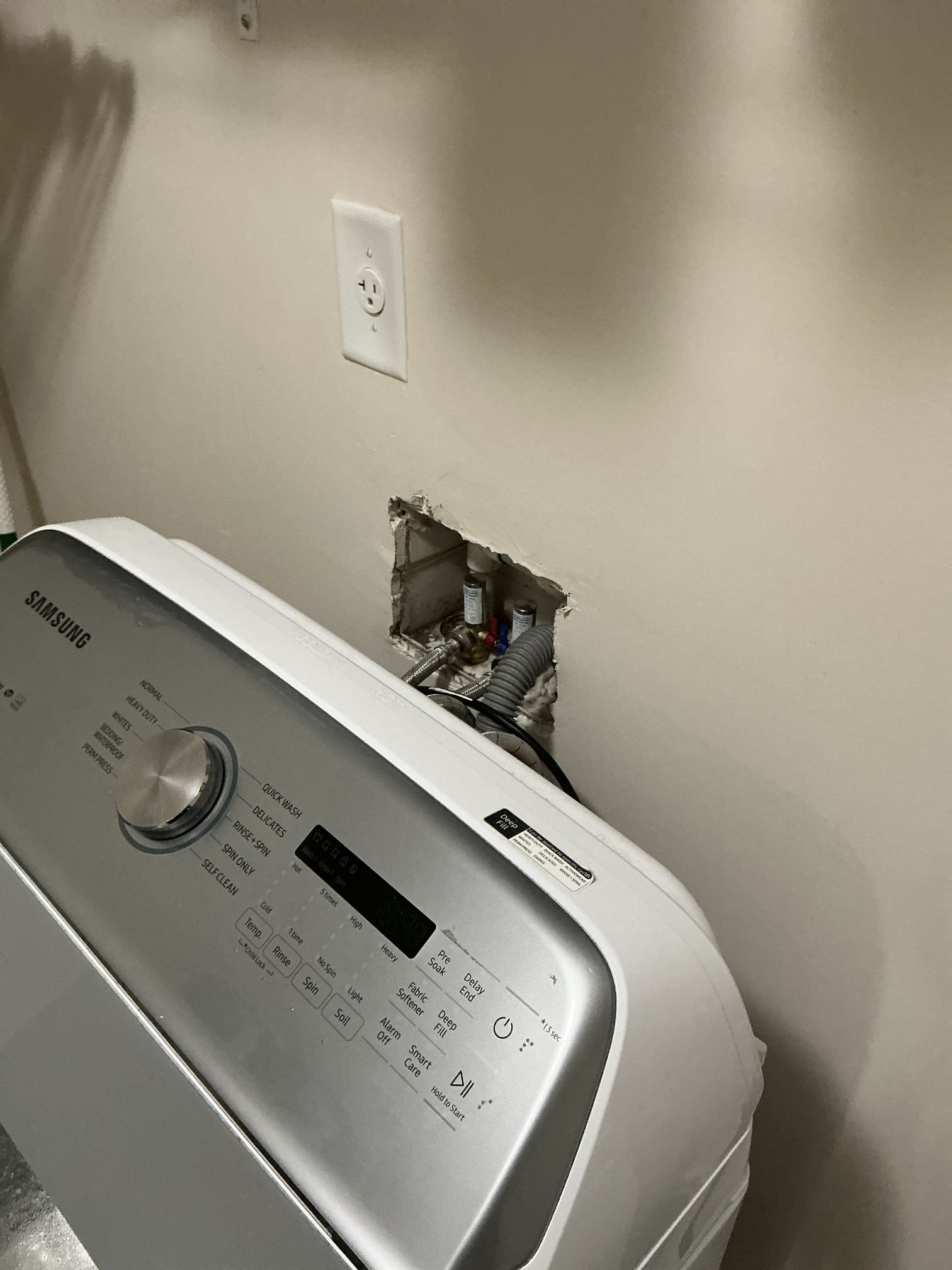 Diagnosed leak at the laundry, found residual water in box. Ran quick load and noticed drain was backing up and not going down properly. Recommended running snake to clear any obstruction and customer did not want to do any work at this time. Left estimate 