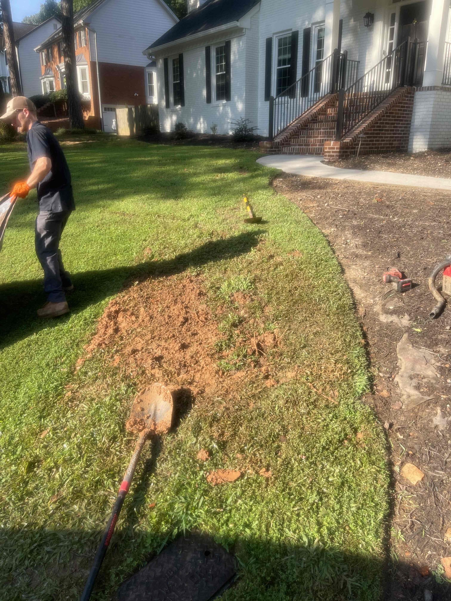 Came out for a leak in the yard. Saw water coming up through the grass and verified meter was spinning. Homeowner already had the county out and verified the issue was the homeowners responsibility. We dug up the wet area in the yard and found it was a split in the copper water service. Water service is original to the home and this is the second time they have had a leak that I have repaired so I was familiar with the history. Gave options to repair or replace and homeowner elected to do a repair at this time. We cut out the damaged section plus an additional foot in either direction. Replace total of 2’ of the water service with pex. Flushed all of the mud out of the water service before completing repair. Tested repair to confirm a leak free install. Confirmed at meter the dial was no longer spinning once fully pressurized, indicating no other leaks going on at this time. 1 year warranty on repaired section only. 