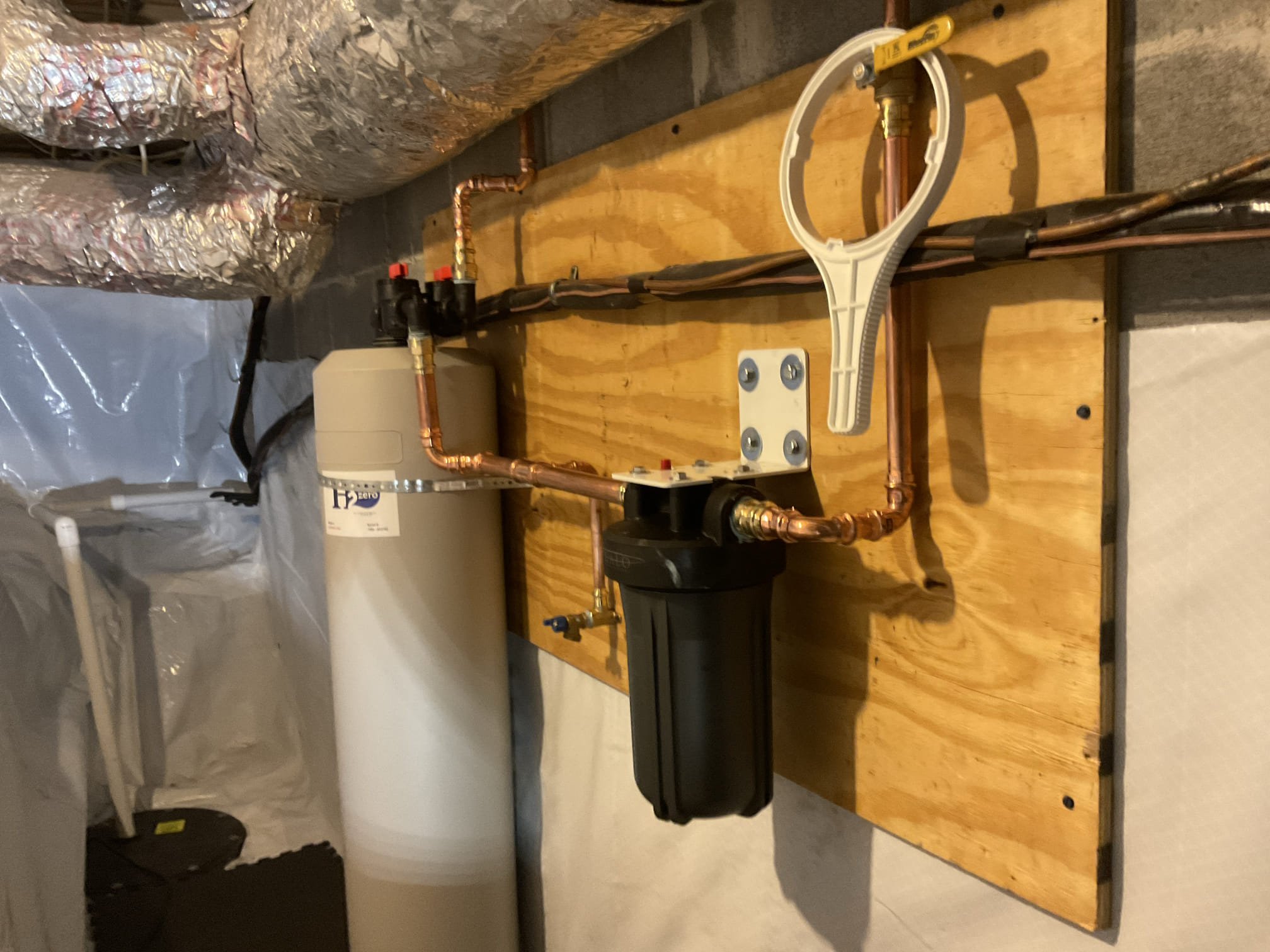 Supply and installed halo zero whole house water filter system with copper pipe and bypass shut off valves , replaced total four water shut off valves under the bathroom sinks and new supply line installed 