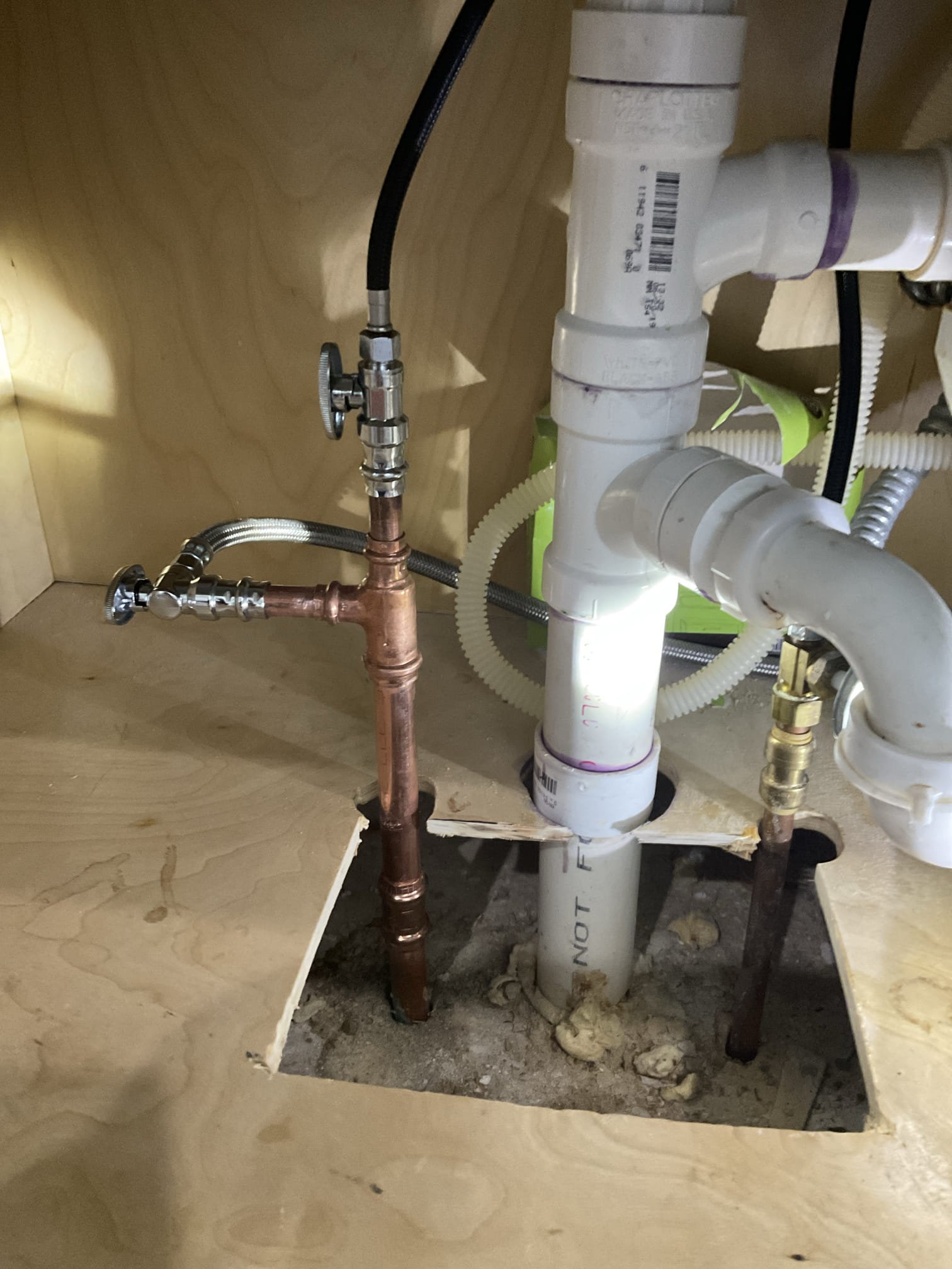Replaced main water shut off valve , checked leak found leak behind refrigerator, replace a 3/4 sharkbite fitting is got small leak with copper propress fitting . 