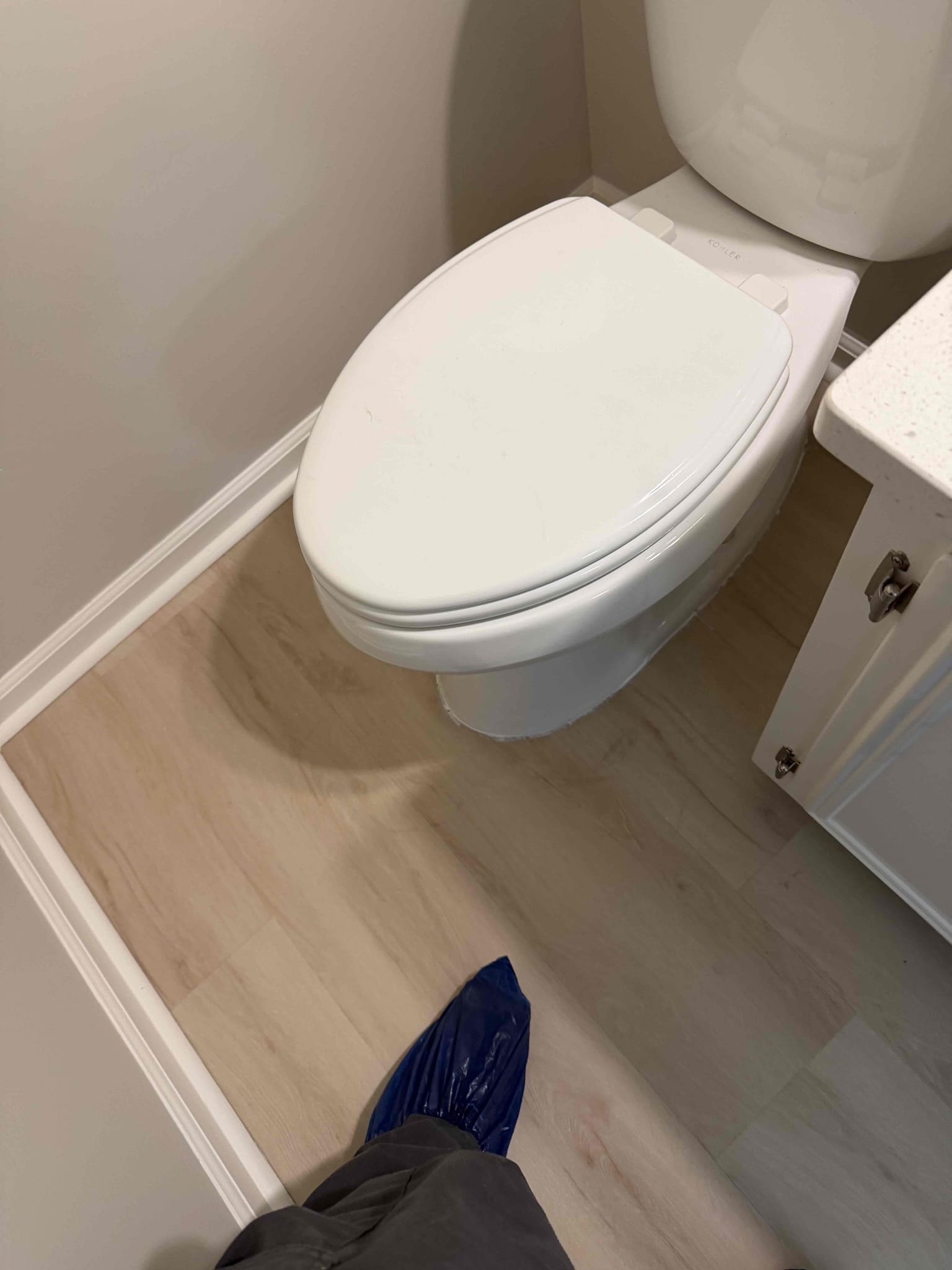 On arrival customer expressed to me toilet may be shifted to one side and would like to check to see if seal underneath was in good condition. Also, customer mentioned needle valve for icemaker line was leaking. Gave customer options to replace customer approved. Pulled toilet and found flange to be in great condition Reset toilet and flushed multiple times to ensure no leaks.In kitchen, replaced needle valve with dedicated service stop ensure no leaks were present at the time of the departure. Everything is working as intended at this time.