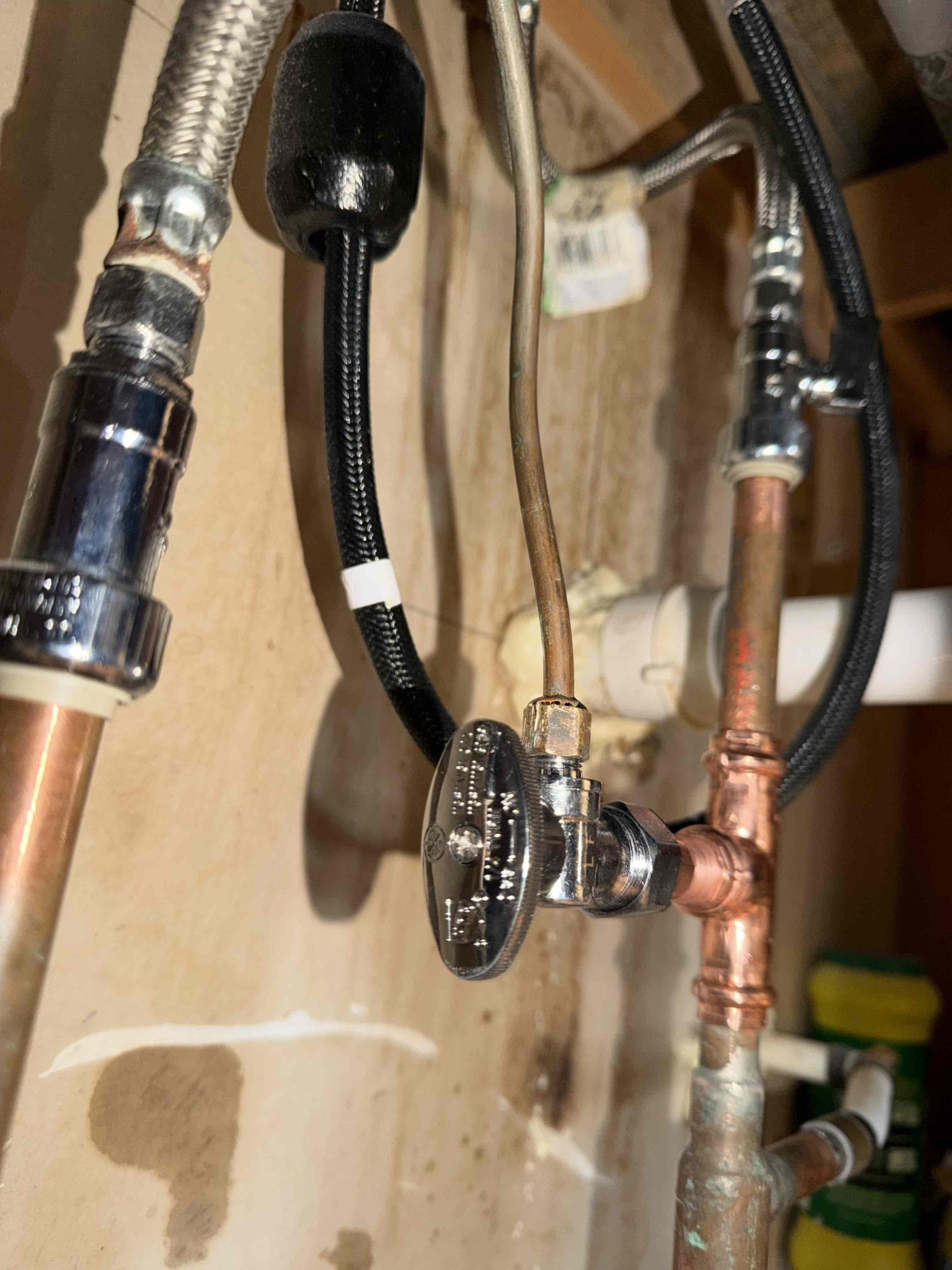On arrival customer expressed to me toilet may be shifted to one side and would like to check to see if seal underneath was in good condition. Also, customer mentioned needle valve for icemaker line was leaking. Gave customer options to replace customer approved. Pulled toilet and found flange to be in great condition Reset toilet and flushed multiple times to ensure no leaks.In kitchen, replaced needle valve with dedicated service stop ensure no leaks were present at the time of the departure. Everything is working as intended at this time.