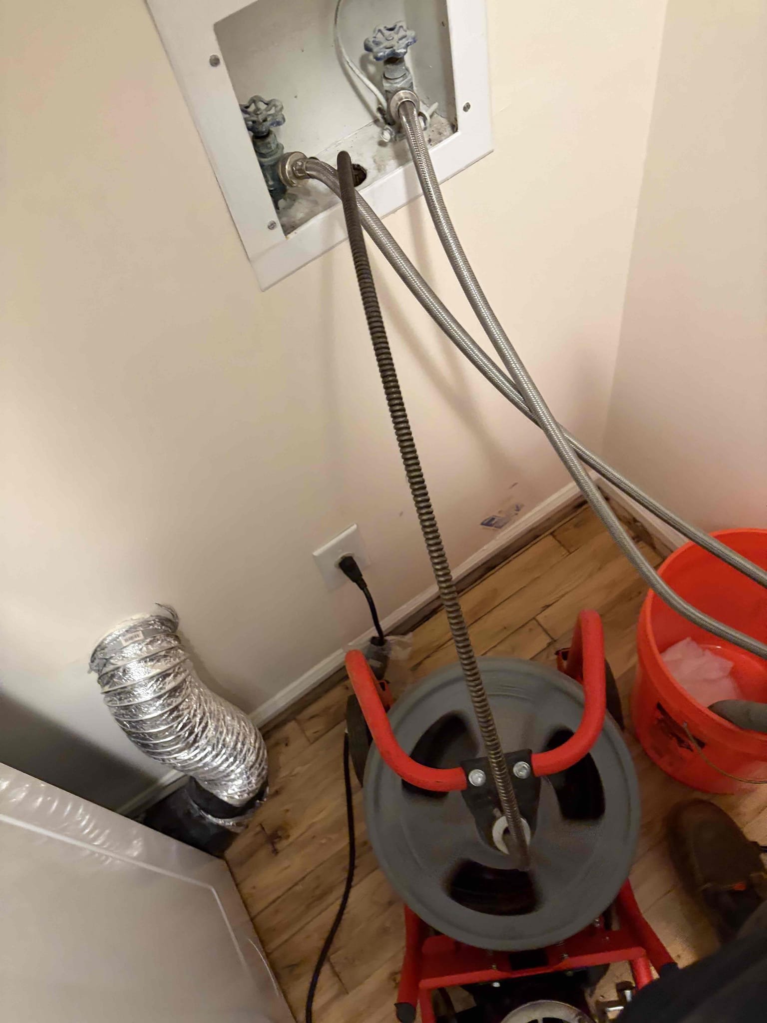Snake laundry line with the flex shaft

For this job I came out to take a look at the issue at hand, it was a clogged laundry line. I snaked it with the flex and the k400 however every time we tested the line it would back up. The flex shaft was able to get past the trap but the k400 wasn’t able to get past the trap. Considering that the option of using a commercial grade drain cleaner is an option. I said they could try that, in addition to that if that doesn’t work the only option would be the permanent solution and replacing the cast iron lines with pvc, this will be more than likely the only solution that will work. In addition to that they plan on selling home, home is currently on the market. At this time they want to hold off due to that they don’t see worth to it at this time, if they sign off on the repair, half of what was charged today will be credited towards the repair.