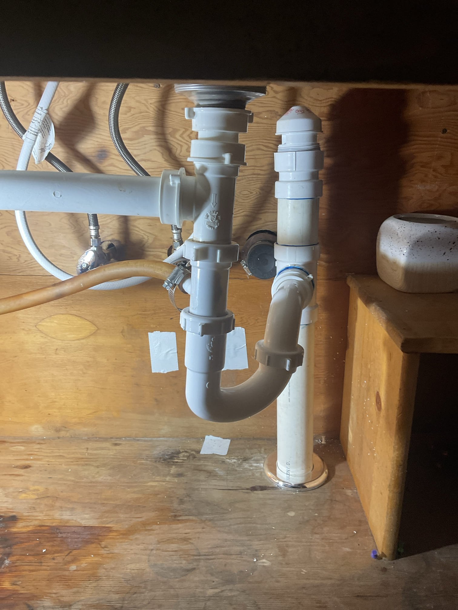 Reroute kitchen drain from wall thru floor , new Prv , membership discussed and signed up 