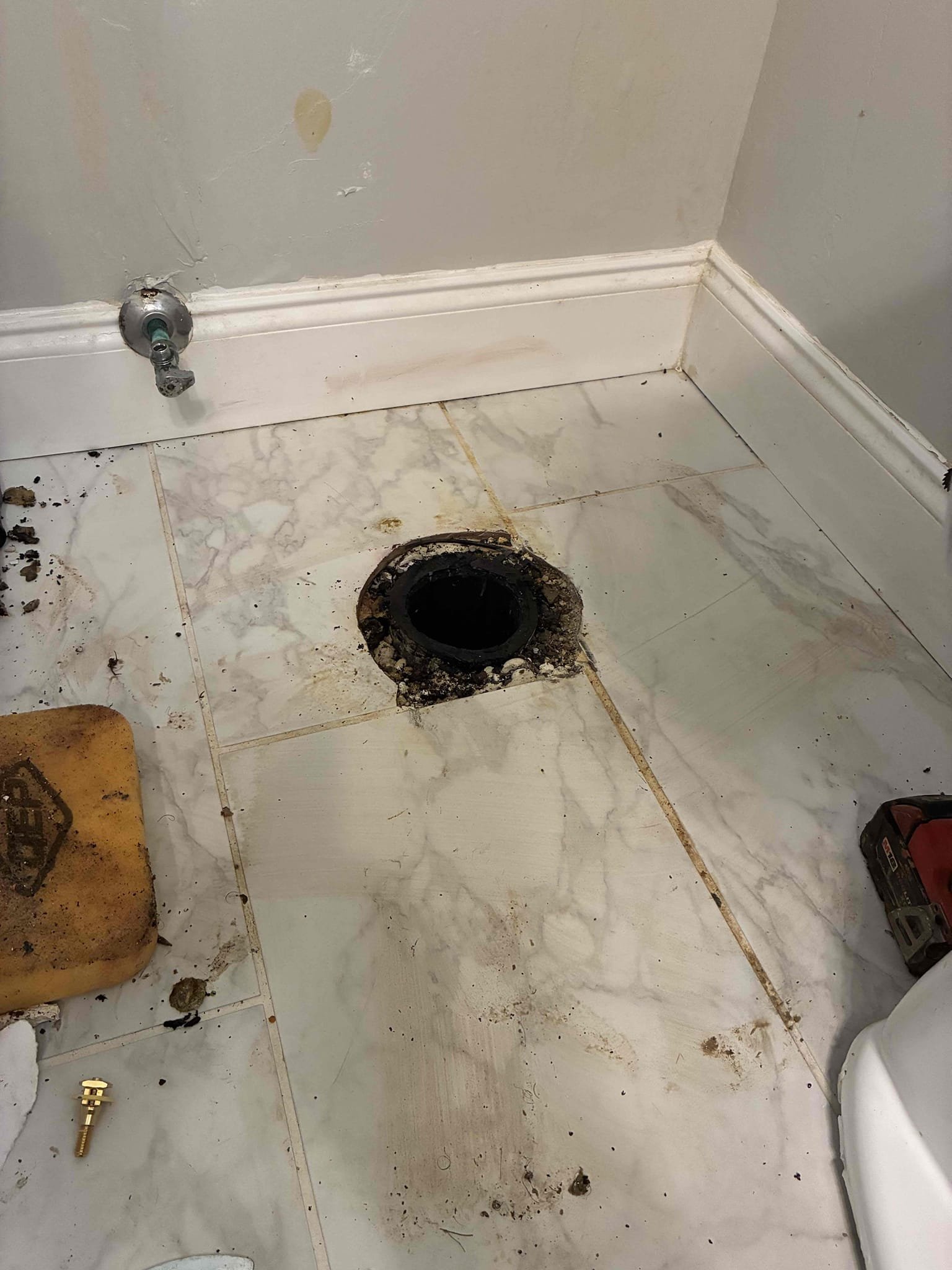 Pulled toilet and found flange broken. Attempted to repair and could not. Replaced toilet flange and reset toilet. Flushed several times to test. Caulked toilet to floor and left in good working order.