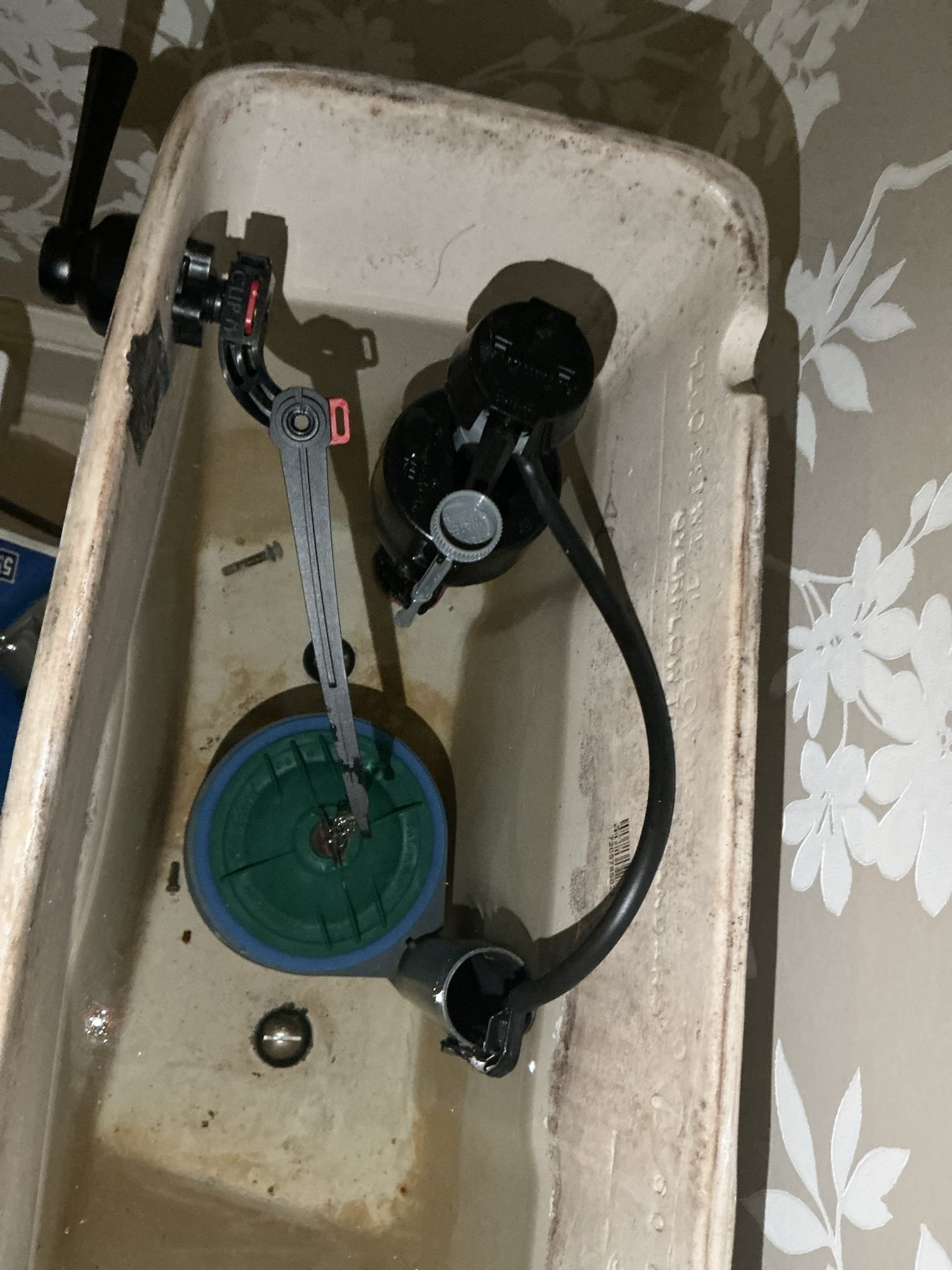 Diagnosed issue with rebuild, found toilet handle to be sticking. As courtesy replaced with new black finish toilet handle and arm, could not find an oil rubbed bronze finish. Installed and tested for proper operation.

In upstairs bathroom diagnosed shower not working. Handle turns and stops but no water not even a trickle. Suspect issue with cartridge. Left estimate to replace price fister shower cartridge 