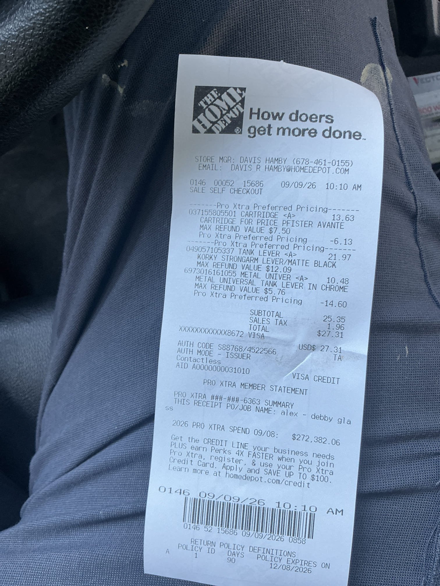 Diagnosed issue with rebuild, found toilet handle to be sticking. As courtesy replaced with new black finish toilet handle and arm, could not find an oil rubbed bronze finish. Installed and tested for proper operation.

In upstairs bathroom diagnosed shower not working. Handle turns and stops but no water not even a trickle. Suspect issue with cartridge. Left estimate to replace price fister shower cartridge 