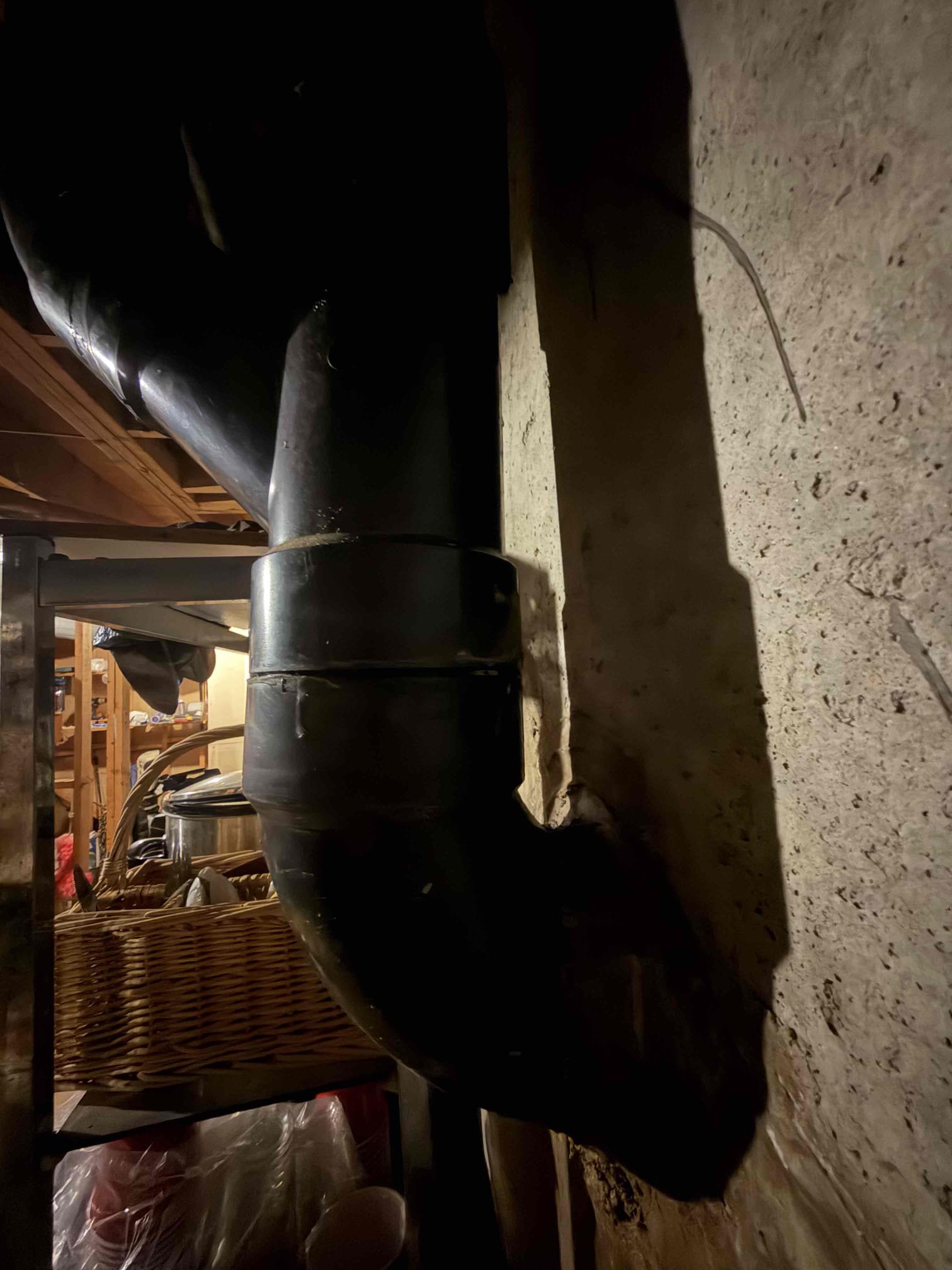 Upon arrival, customer states there noticing leak on drain line. Found leak coming from 90 that exits home and enters main sewer line. Informed customer we could cut pipe and use hub saver and tie back onto 90 and rework section. Customer states he will have to get second opinions.