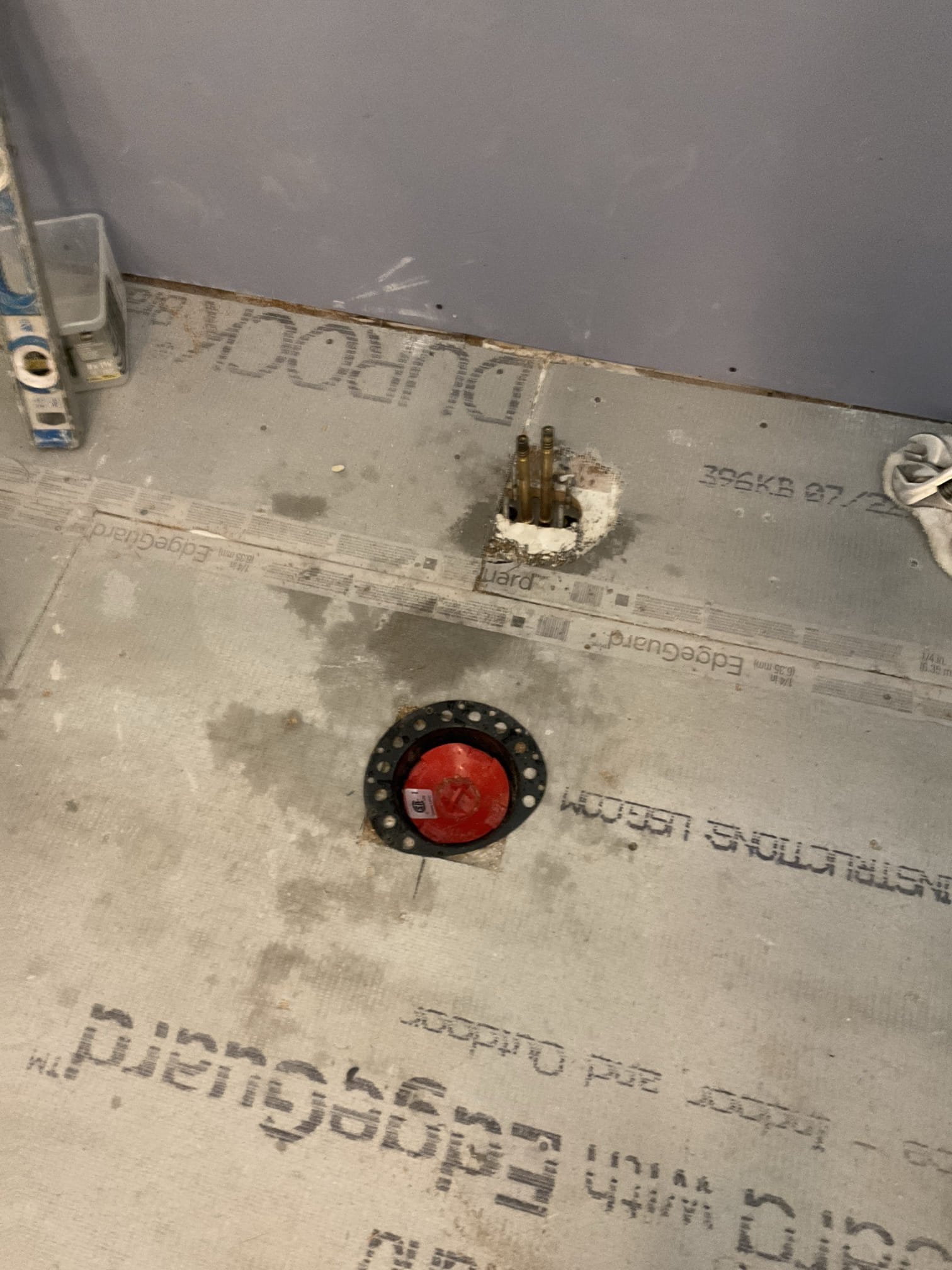 Rough in free standing tub drain, add two shut off valve for freestanding tub faucet 