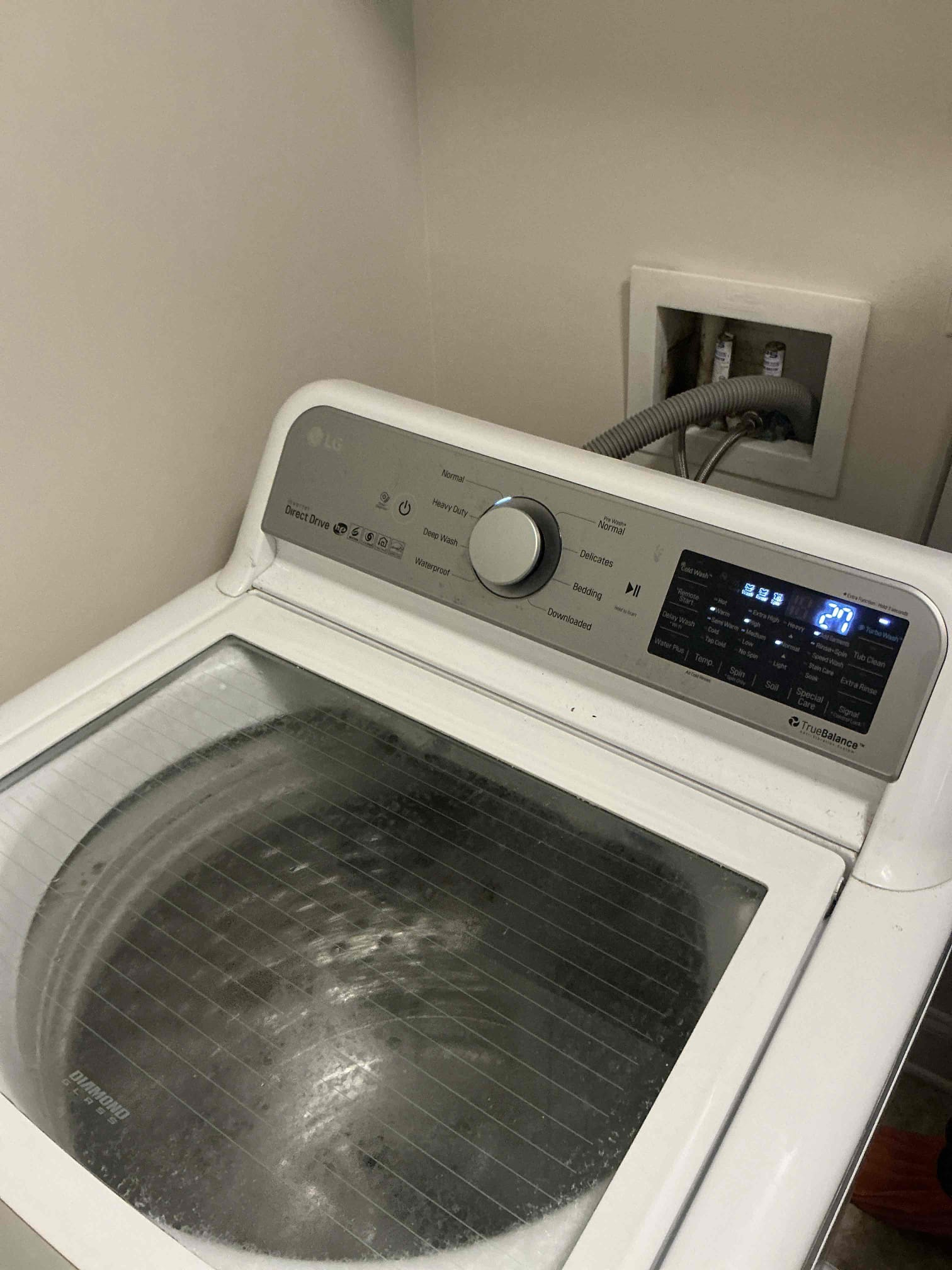 Diagnosed leak near washing machine upstairs. Found drain line backing up when washer is draining. Ran small snake all 25’ out and cleared line of any debris or obstruction. Tested by running small cycle in washer multiple times. Draining well and without issues now.

Recommend plug for floor drain not serving a purpose underneath washer 