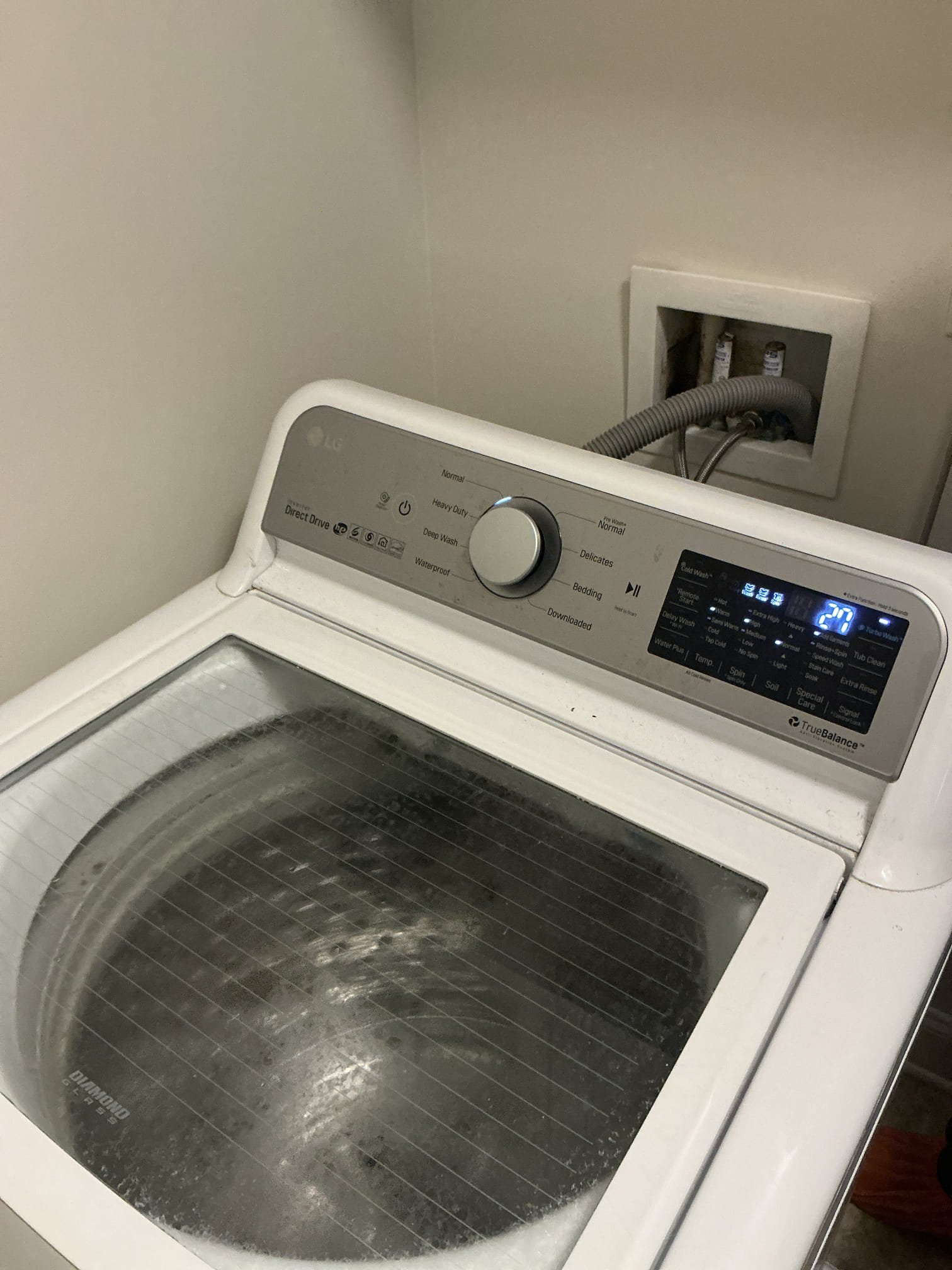 Diagnosed leak near washing machine upstairs. Found drain line backing up when washer is draining. Ran small snake all 25’ out and cleared line of any debris or obstruction. Tested by running small cycle in washer multiple times. Draining well and without issues now.

Recommend plug for floor drain not serving a purpose underneath washer 