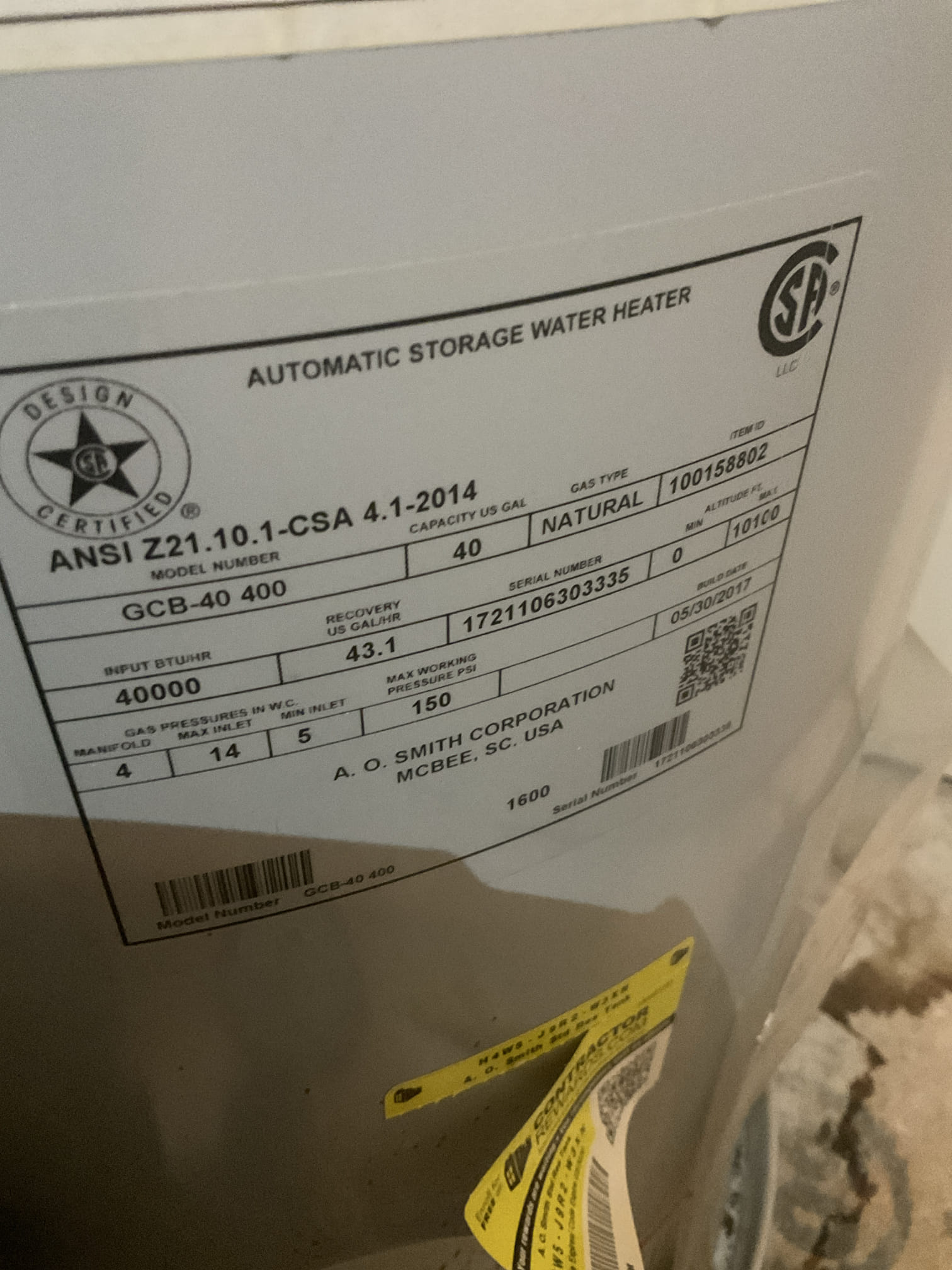 Quoted water heater replacement today