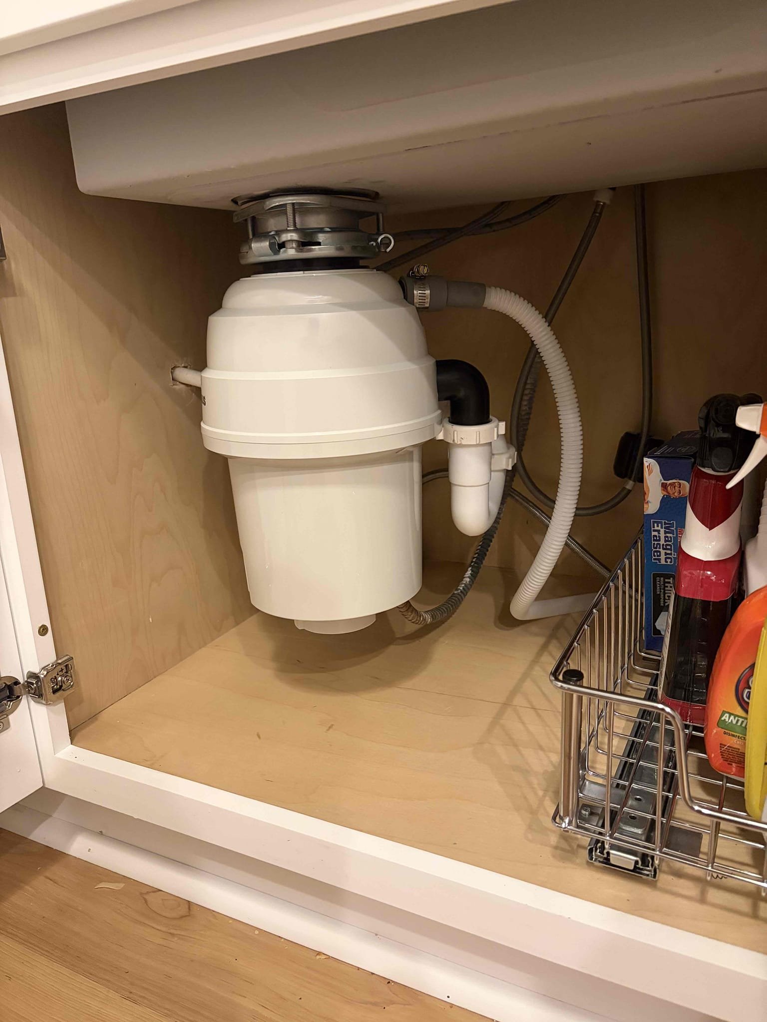 Upon arrival, customer recently purchased garbage disposal. Provided customer estimate to install customer supply garbage disposal. Customer approved estimate. Install installed one horsepower garbage disposal. No leaks had departure. Garbage disposal is working properly at departure.