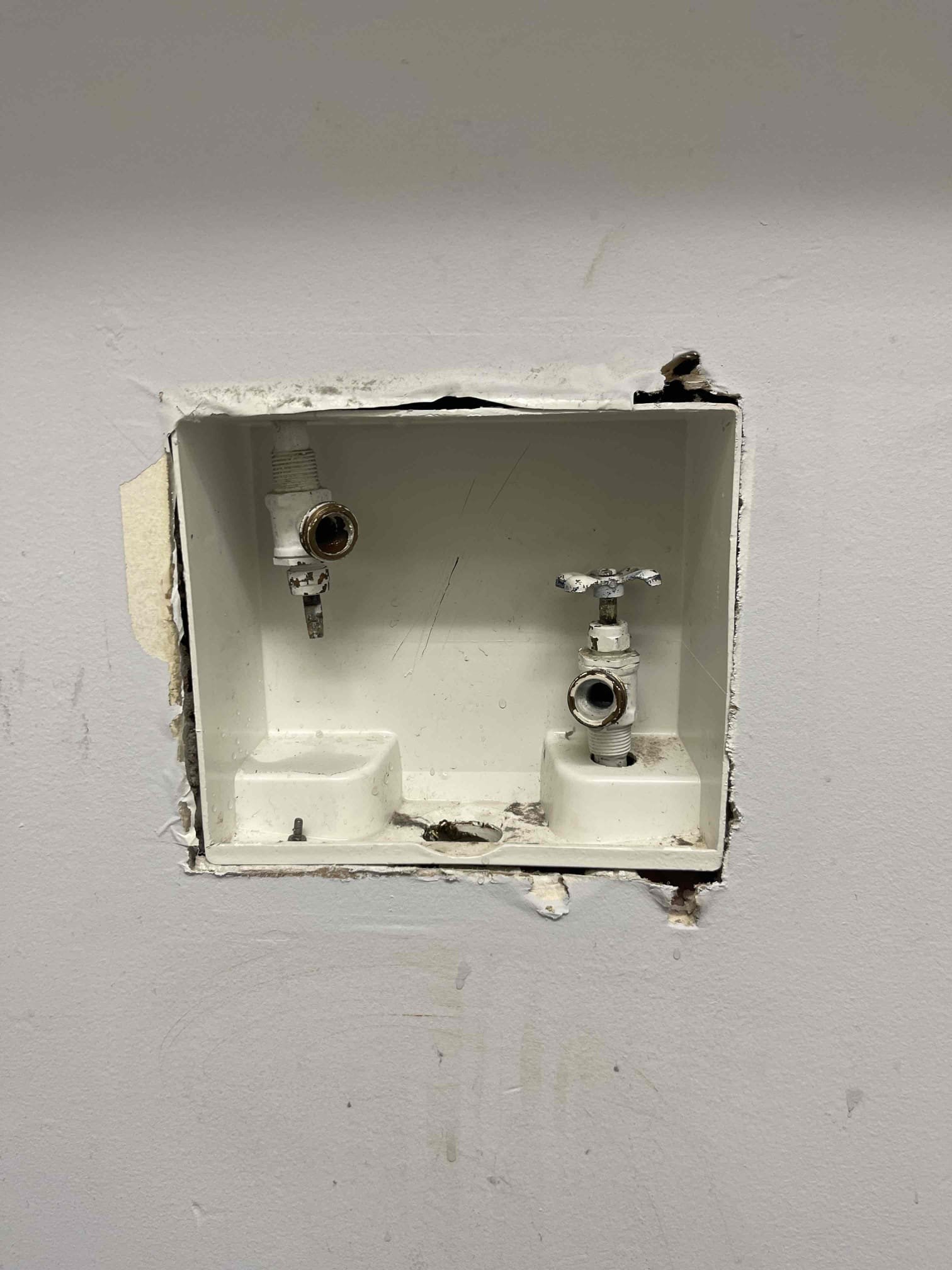 Came out for washing machine valves that were not working. Homeowner elected to replace the box so we could install the valves with hammer arrestor. They also have a water heater from 2007. Left quote to swap tank or convert to tankless. Let the, know that if they decided to move forward with the tankless conversion within 30 days we would credit todays service back towards the cost of the conversion. Cut out old washing machine box and replaced with a new box and valves. Tested to ensure proper function and a leak free install. No further issue at this time. 