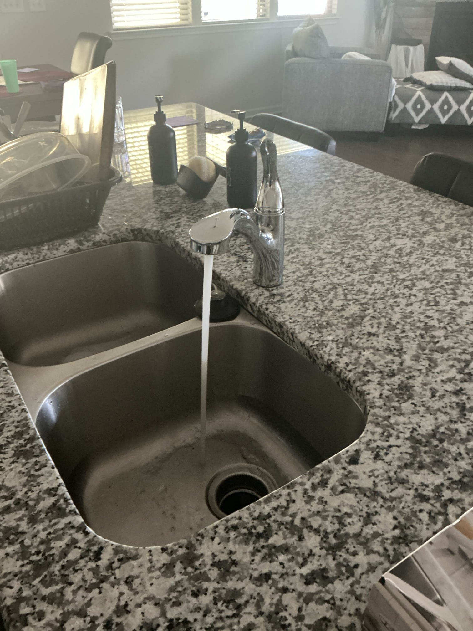 Shut off water to kitchen faucet. Remove old kitchen faucet and installed new customer supplied kitchen faucet. Connect kitchen faucet and test for proper operation. Clean work space 