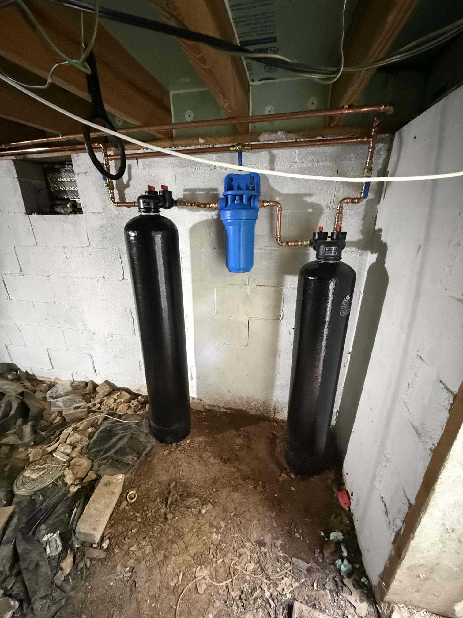 Returned to install customer supplied filtration system. Installed filtration system and added bypass valves. Turned water on to check for leaks and found no leaks. Customer was not home so I informed customer to flush the system out once he returns home today. Filtration system is working. No leaks upon departure 