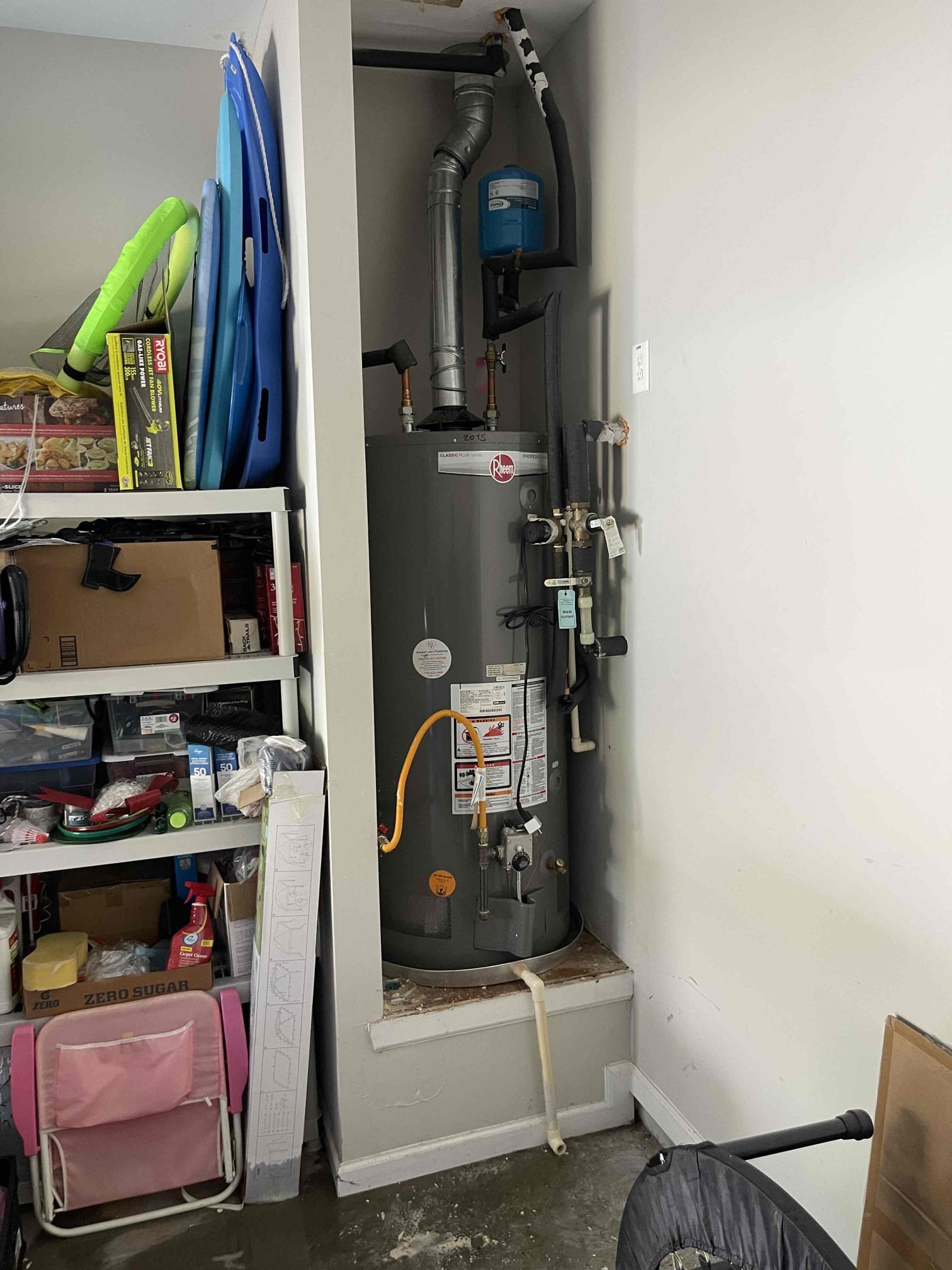 Came out for a leak above the water heater. Found water was pouring out of the drywall above the water heater. Homeowner approved us to open the ceiling and identify the source of the leak. He wants to get other quotes for the repair itself. Home hot side piping was installed with the painted red uponor which was recalled due to premature failure caused by the manufacturing process. We left a quote to replace all of the hot side piping in the home. Also left quote to replace the water heater as it is 11 years old. 