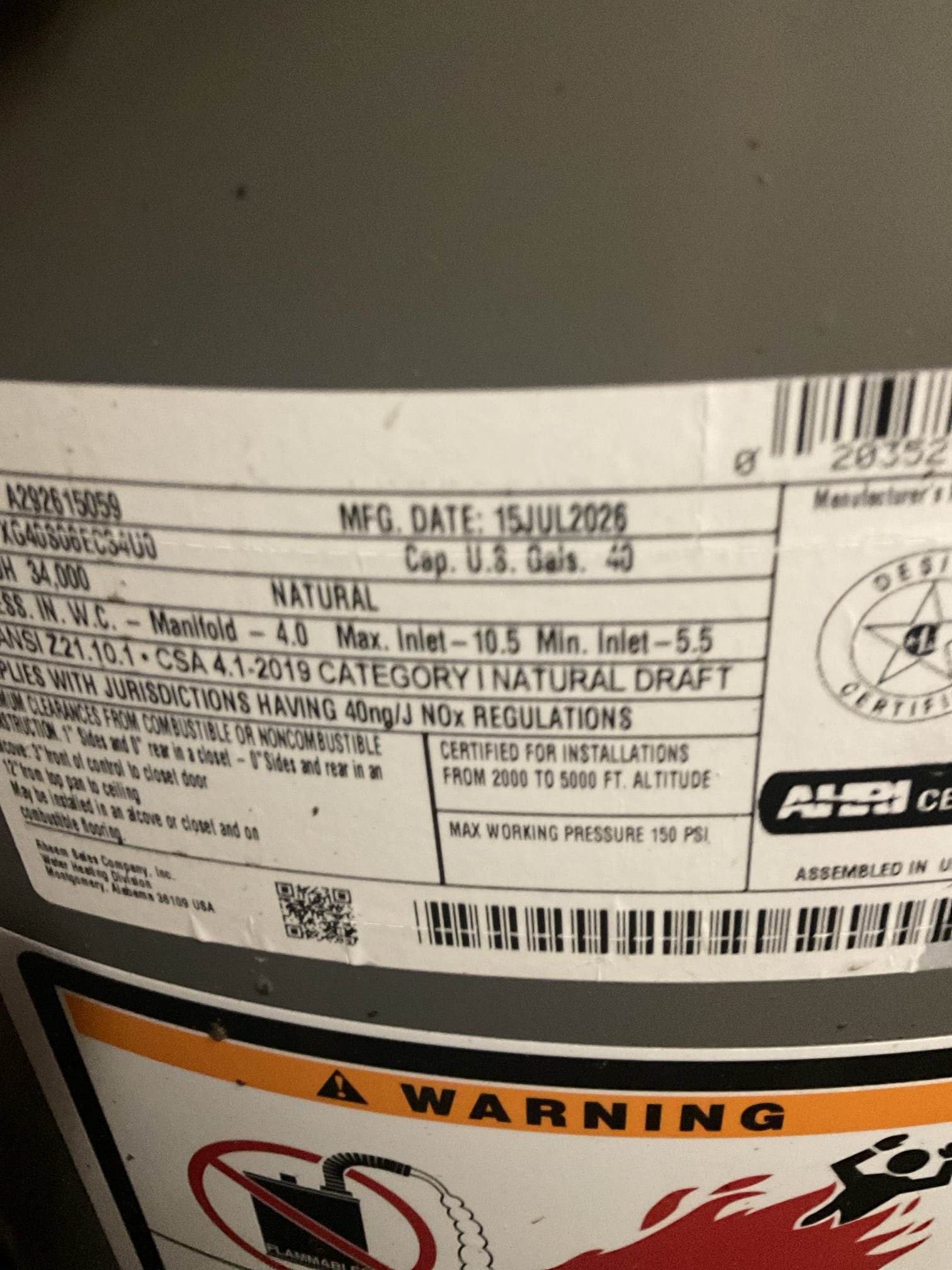 Replaced a old leaking 40 gas water heater in the back utility closet , supply and installed a new Rheem 