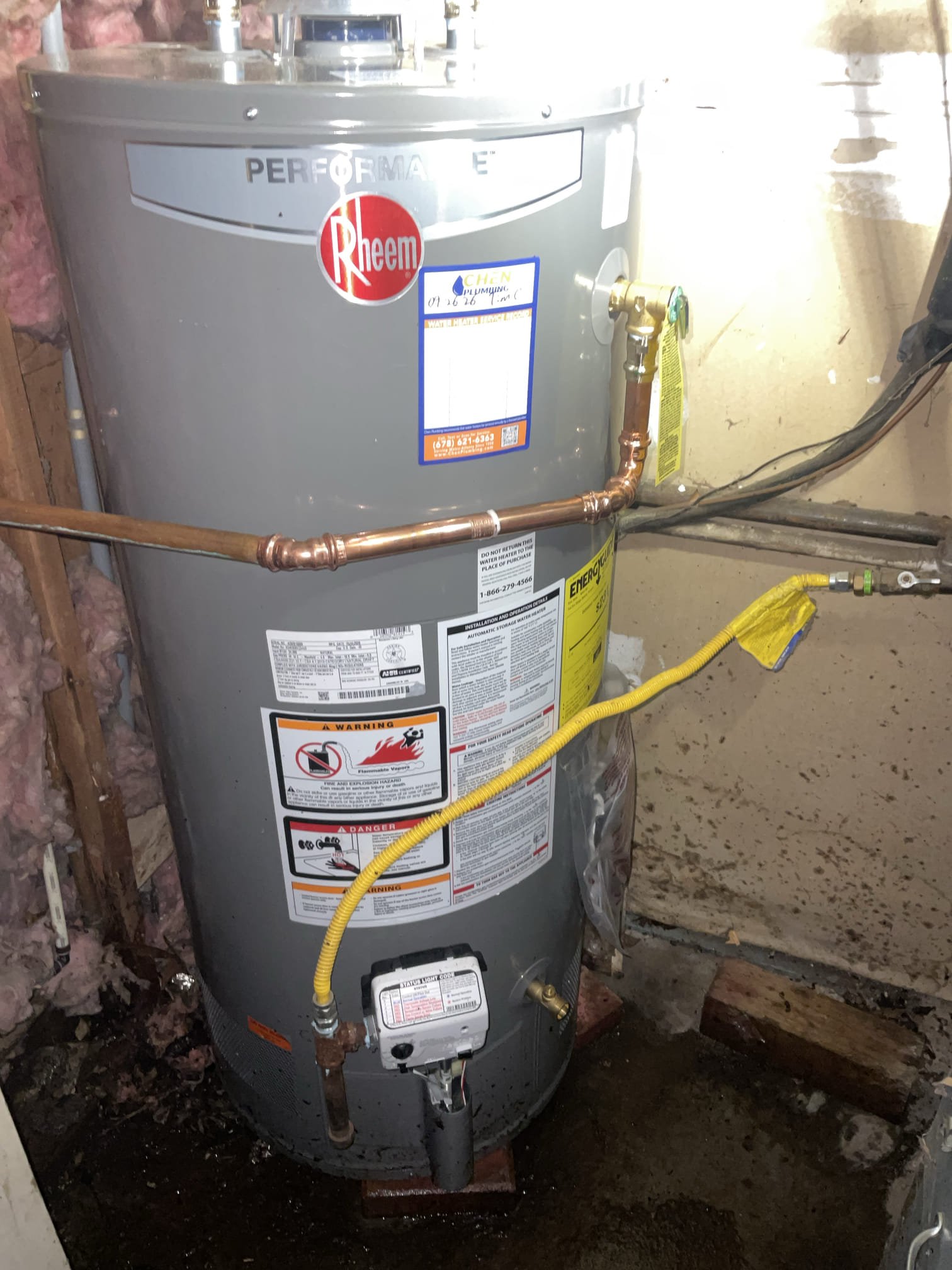 Replaced a old leaking 40 gas water heater in the back utility closet , supply and installed a new Rheem 