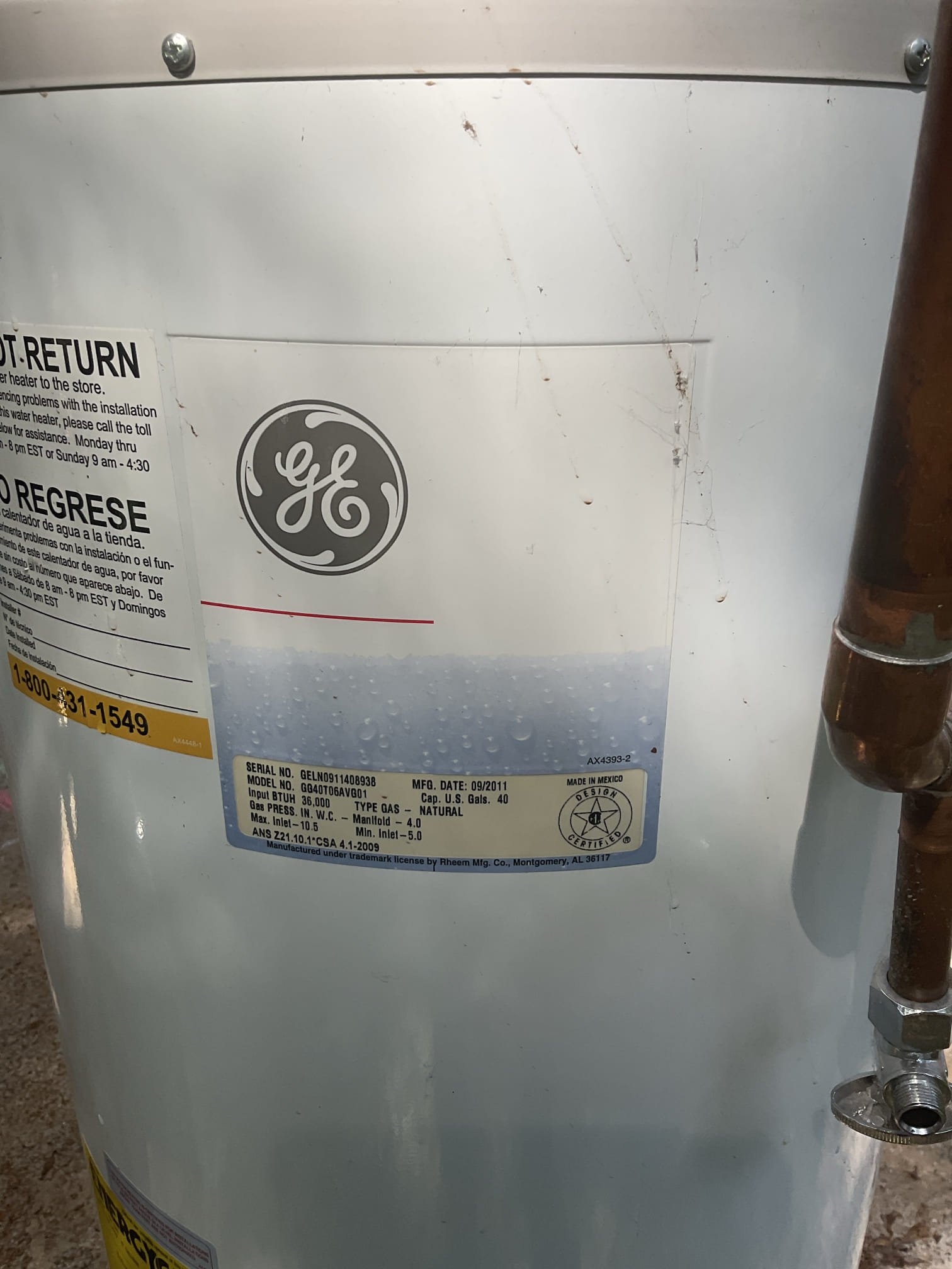 Today we replaced a old 2011 40 gallon gas water heater with a new Rheem professional grade 50 gallon gas water heater in basement, installed a new expansion with a mounting bracket , removed a old expansion tank , we also installed a new water heater shut off valve with 3/4 “ pro press ball valve . 
We replace some CPVC pipe and plastic fitting on the hot side of water heater with copper pipe and pro press fitting . 