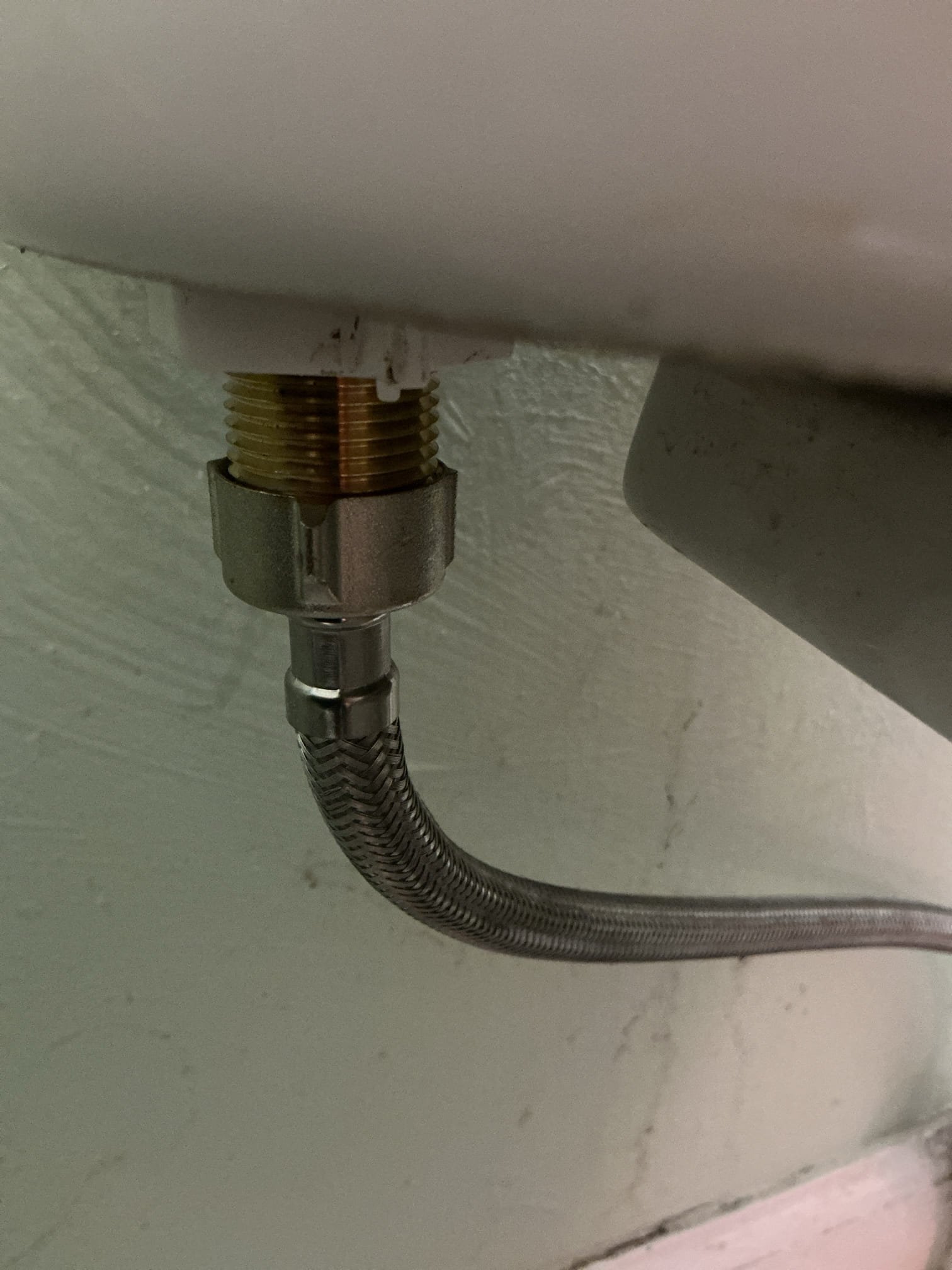 Diagnosed toilet issue. Found toilet had failed tank to bowl bolts. Did full rebuild on toilet with new tank to bowl bolts and gasket, new flush valve, new fill valve, new flapper, and new supply line. Tested toilet with all new parts and no issues found after work completed. Cleaned workspace 