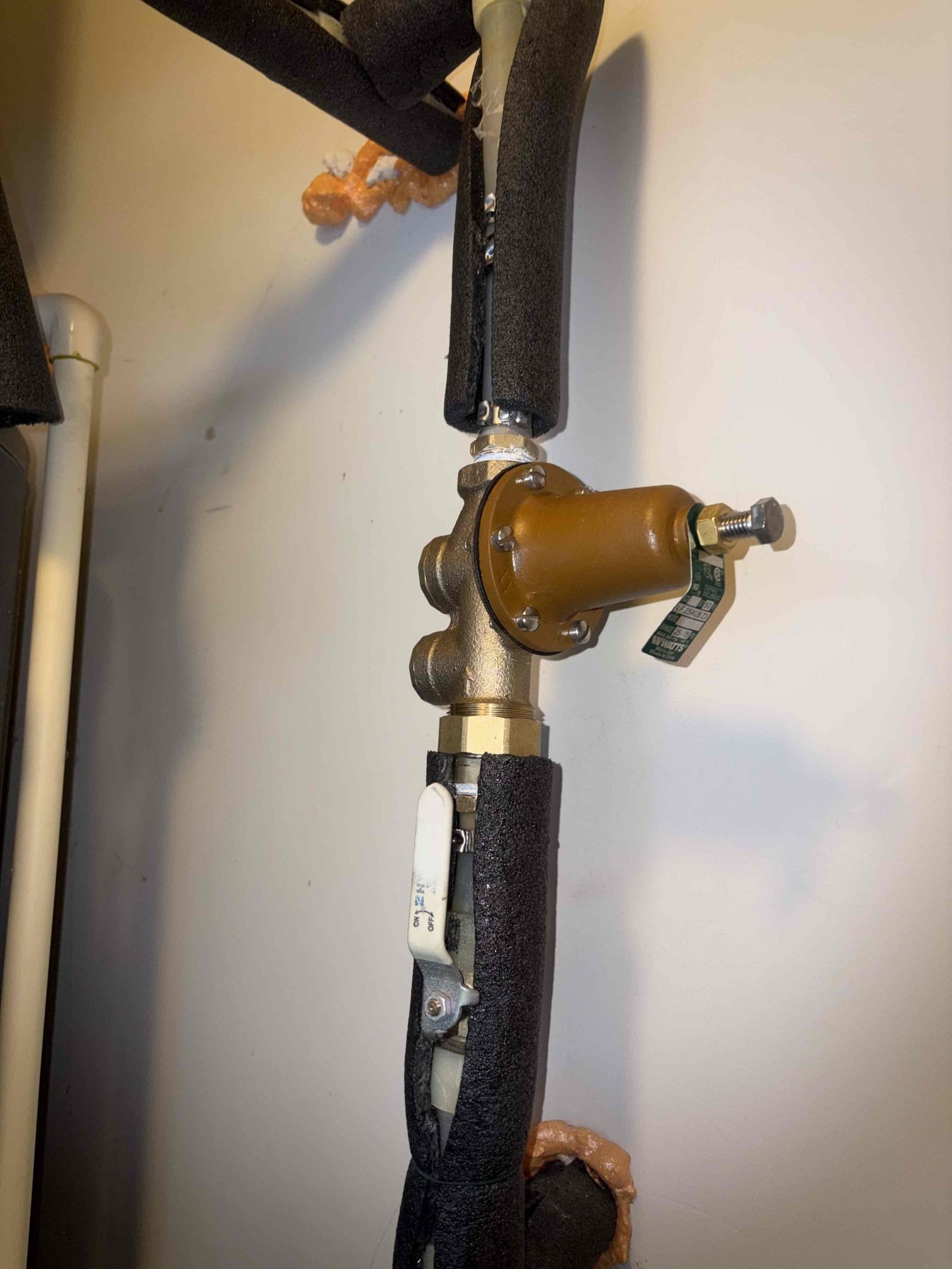 Upon arrival, customer states they’re experiencing a leak coming from water heater area. After inspection, noticed leak is coming from condensation drain, over flowing. Also noticed water pressure 100psi. Informed customer we will need to clear drain, replace Prv and install customer supplied toilet parts. Customer approved. Installed new Watts 25AUBPRV. Also ran drain machine through drain, cleared blockage, drain is draining properly. Rebuilt toilet. Installed new flush valve, fill valve and tank to bowl bolts. No leaks at departure. 