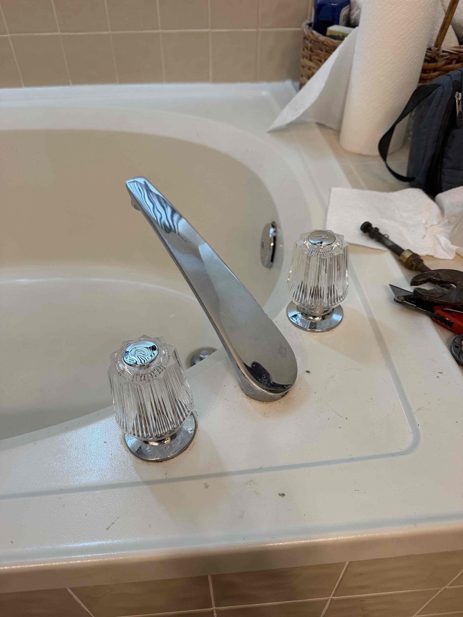 Customer stated that Roman tub faucet was leaking. A customer options as far as repairs and customer agreed. Went ahead shot water off to home and removed old stem cartridge. Located part and went to pick up. Installed new stem cartridge both hot and cold with new handles. Turn water back on and tested. No leaks were present at this time.

Also found that water heater is from 2007 and Prv is failing. Will send customer options as far as replacements for those things.