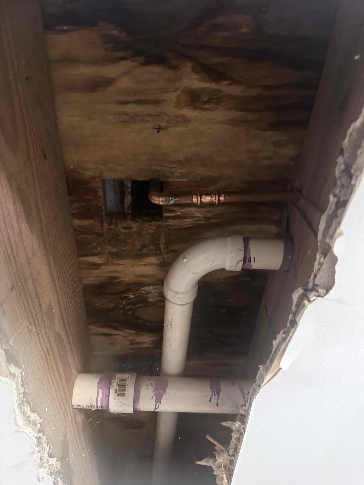 Upon arrival customer stated she had water leaking from ceiling after sudden supply stop failure. Informed customer we could re work copper line and replace both stops going to hot and cold for tub. Gave customer estimate. Customer approved estimate. Cut copper pipe and added slip coupling to remove section of corrosion and reduce stress on line. Removed old stops and replaced with two new multi turn stops. Left stops turned to the off position because customer did not want tub hooked back up as of now. I recommended provision to come out to customer they will be here from 12pm - 2pm. Stops no longer leaking upon departure.