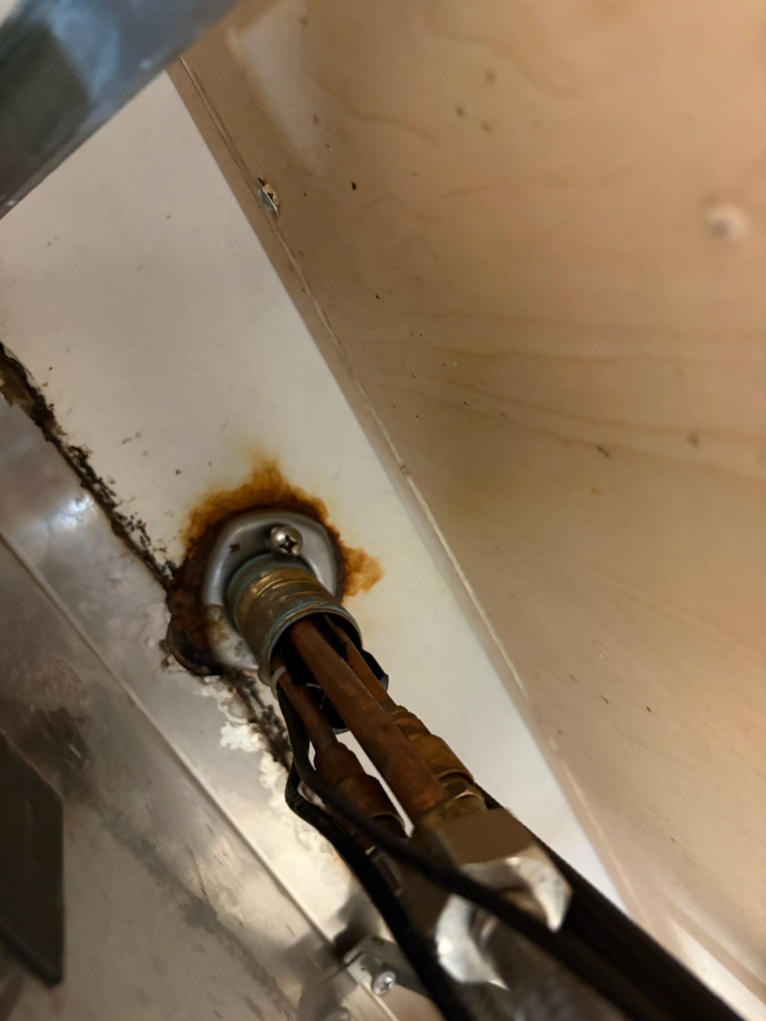 Upon arrival, customer states they’re experiencing a leak near kitchen sink. Found leak coming from base of kitchen faucet. When splashing water towards faucet, it will drip down underneath sink. Informed customer due to corrosion and rust. We need to replace kitchen faucet. Customer approved estimate for customer supplied kitchen faucet installed. We will return Monday to install faucet.