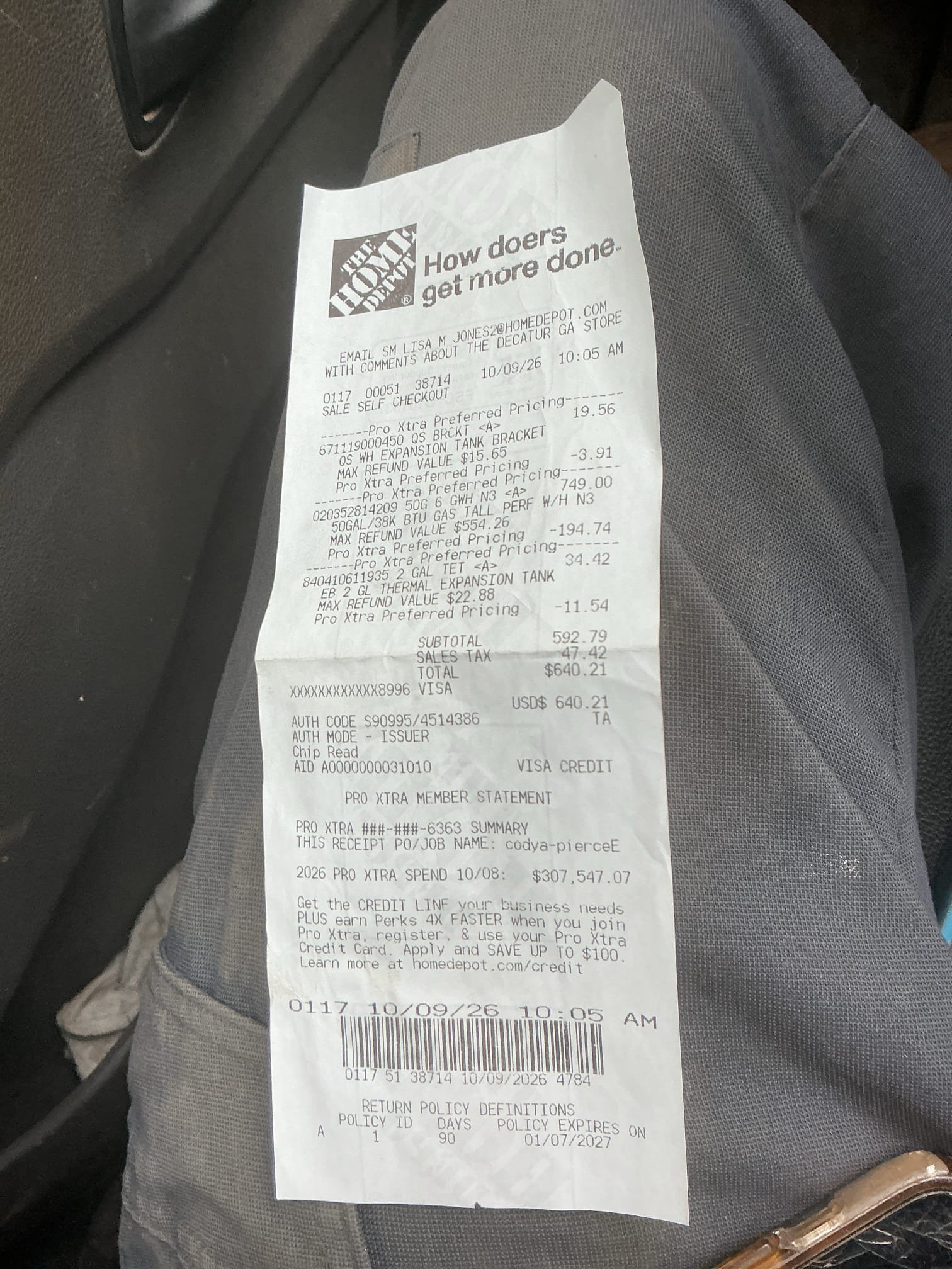 Upon arrival, customer stated hose bib has small drip behind handle and showerhead low pressure. After reviewing work, perform pressure check and found pressure to be in good condition PRV just old. Also noticed rust stain coming from thermal expansion tank explained to customer about thermal expansion tank and condition along with aged heater. Gave customer options for repairs/replacements. Replaced water heater with Rheem 50 gallon gas water heater, new main valve, thermal expansion tank with bracket. Installed PRV and ball valve with Flow by Moen smart device. Tighten packing nut on hose bib upfront and adjusted showerhead and shower arm for better working condition after work was complete checked for leaks and proper function. Hose bib and showerhead work were courtesy at no cost with no warranty.