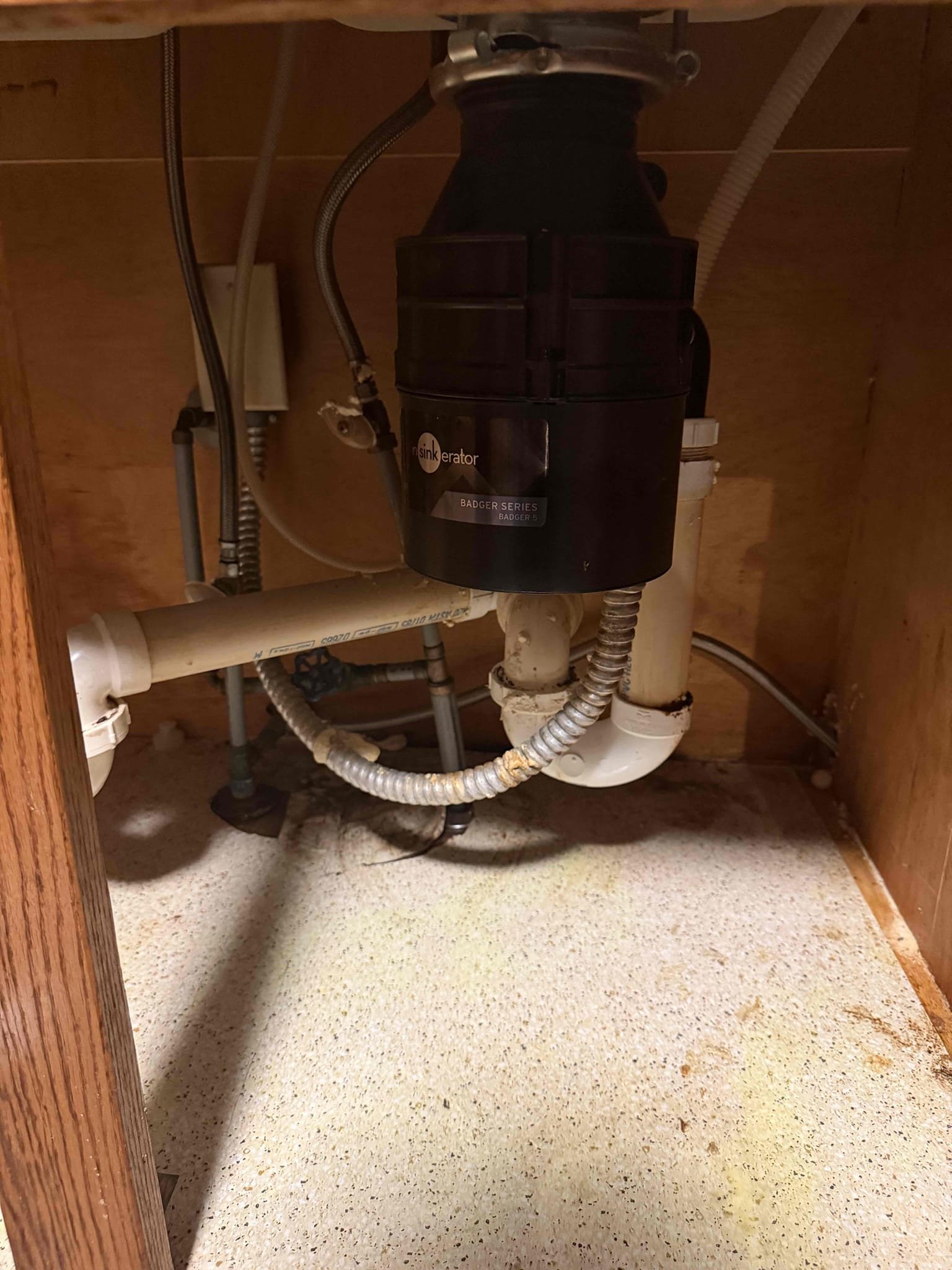 Returned to install two customer supplied faucets, customer supplied pedestal sink, pull and reset toilet, install garbage disposal, and install new dishwasher supply line. Install two new faucets, faucet are working properly. Installed new pedestal sink with new faucet and drain. No leaks. Installed new garbage disposal, garbage disposal was working properly and no leaks. When pulling and resetting toilet, noticed flange was cracked in two spots. Informed customer of options to cut drywall underneath and replace pipe to install new flange, or too just make a repair on flange. Customer chose to just perform repair. Installed two spanner flanges, no leaks at departure toilet is set properly. Everything is on and working properly at departure no leaks at departure. 