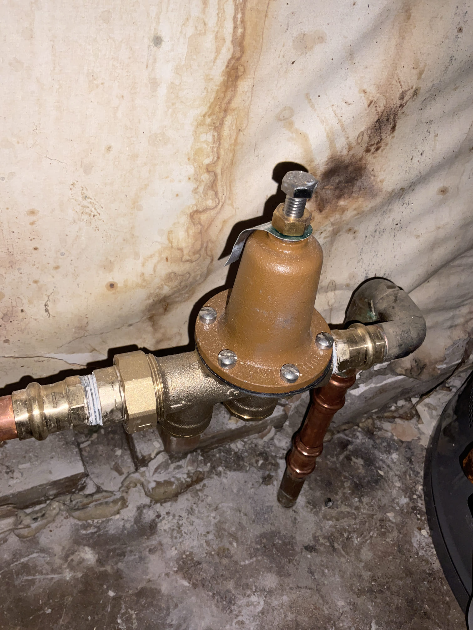 Relocate water copper water line from floor to inside the wall with two new stop valves installed . 
