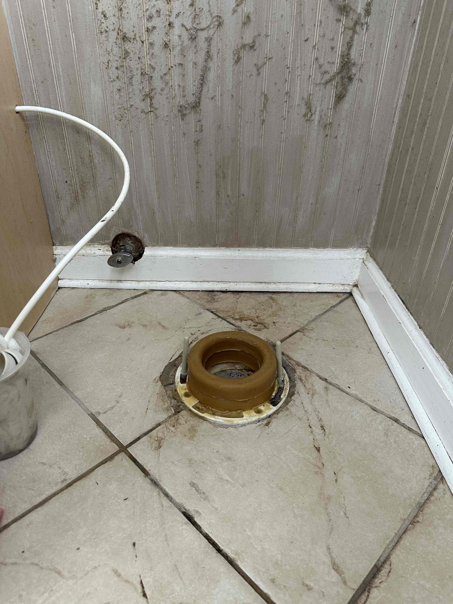 Diagnosed leak in upstairs toilet far back bedroom. Found water to be coming from under base and also from tank to bowl. Pulled toilet and found wax ring in poor shape. Cleaned old wax seal and installed new wax ring and toilet bolts, reset toilet and tightened to floor with new bolts and caps. Removed toilet tank. Replaced fill valve, flush valve with flapper, toilet supply line, new tank to bowl bolts, and new tank to bowl gasket. Rebuilt toilet and tested all work for proper operation. No leaks found after work completed and toilet is working well 